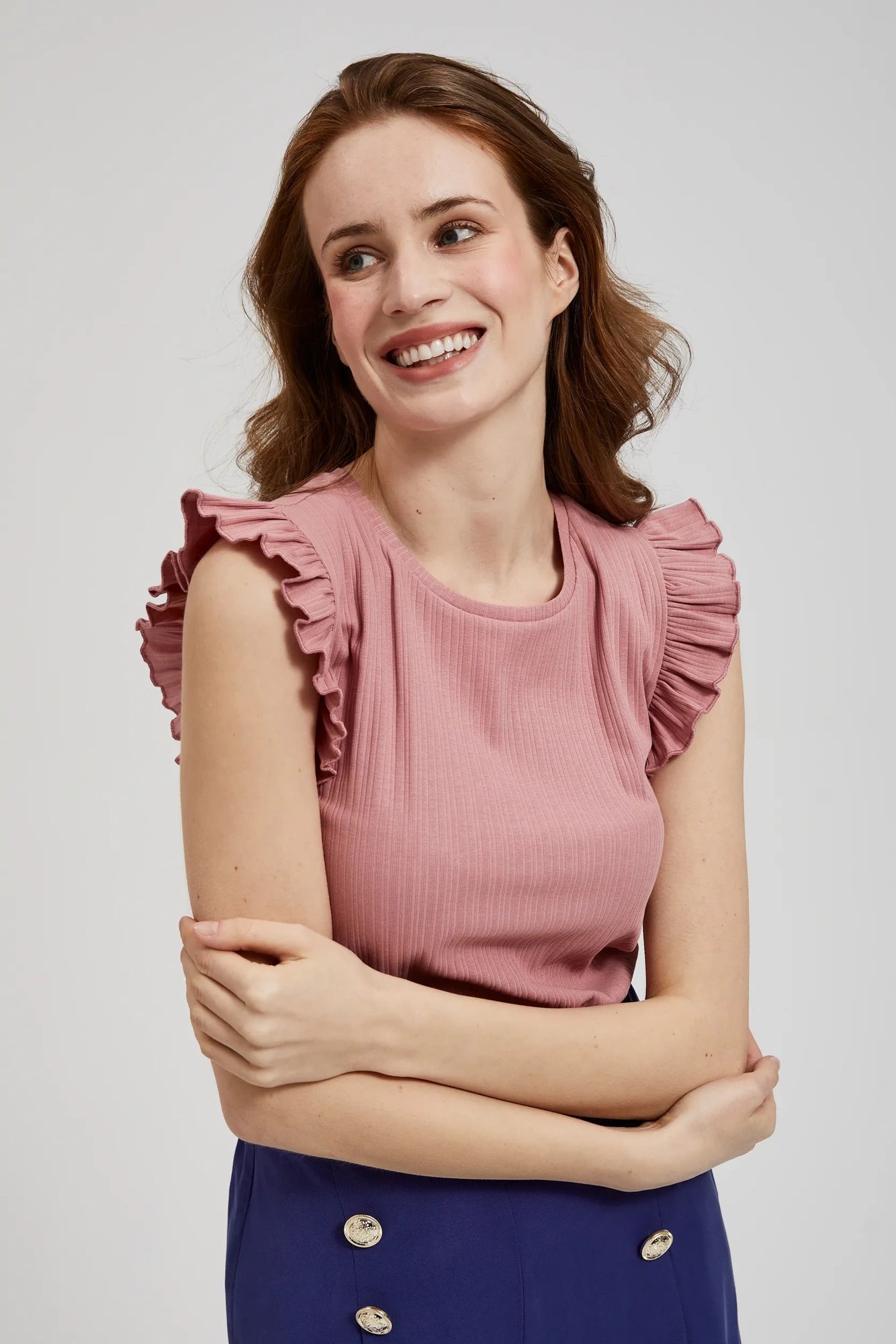 Women's ribbed blouse MOODO - powder pink