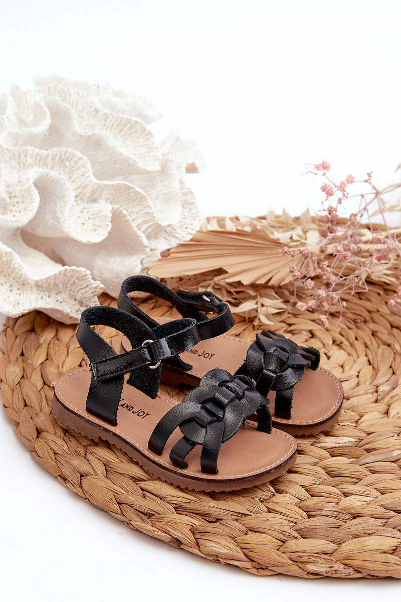 Children's sandals with velcro fastening, Black Marimona