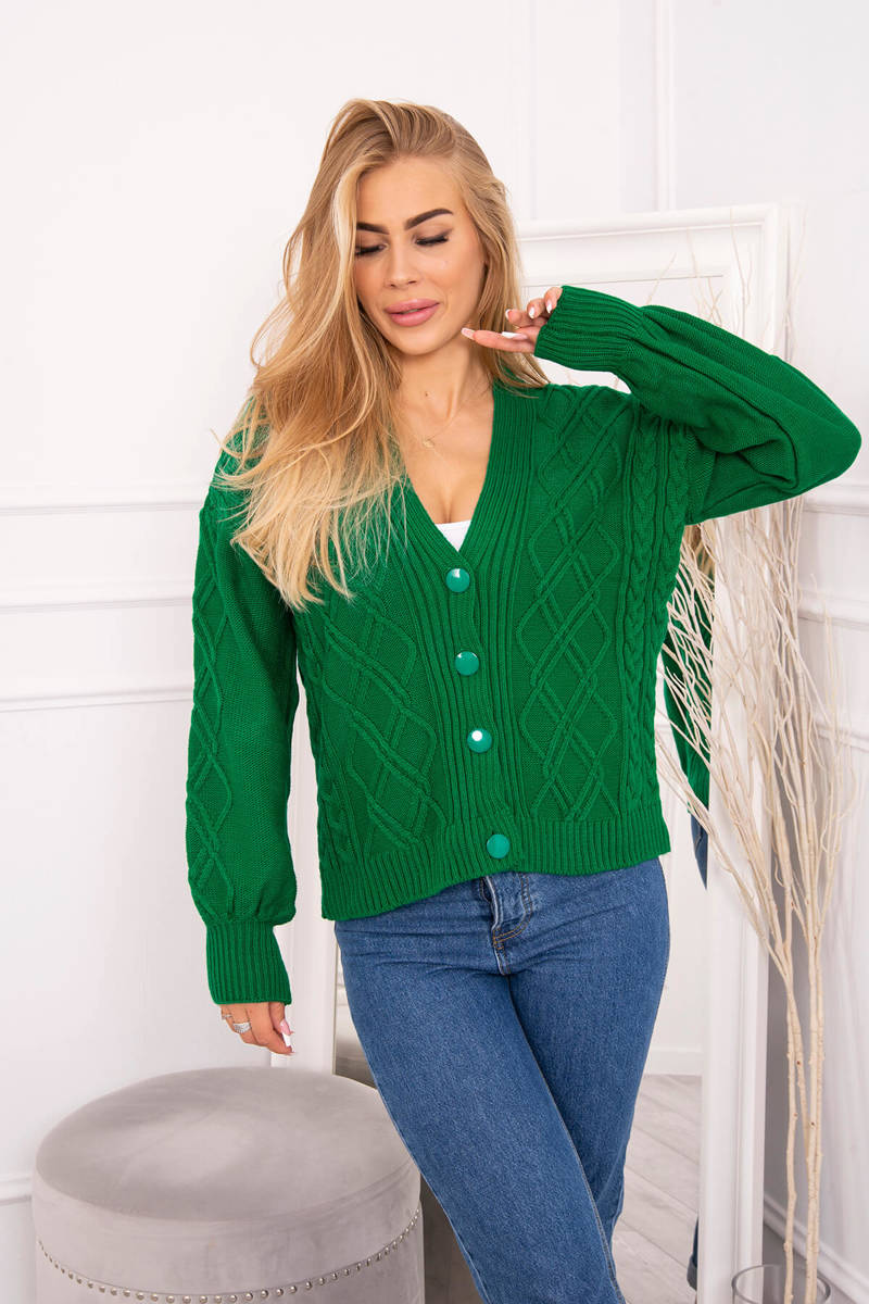 Button-down sweater with decorative green knit