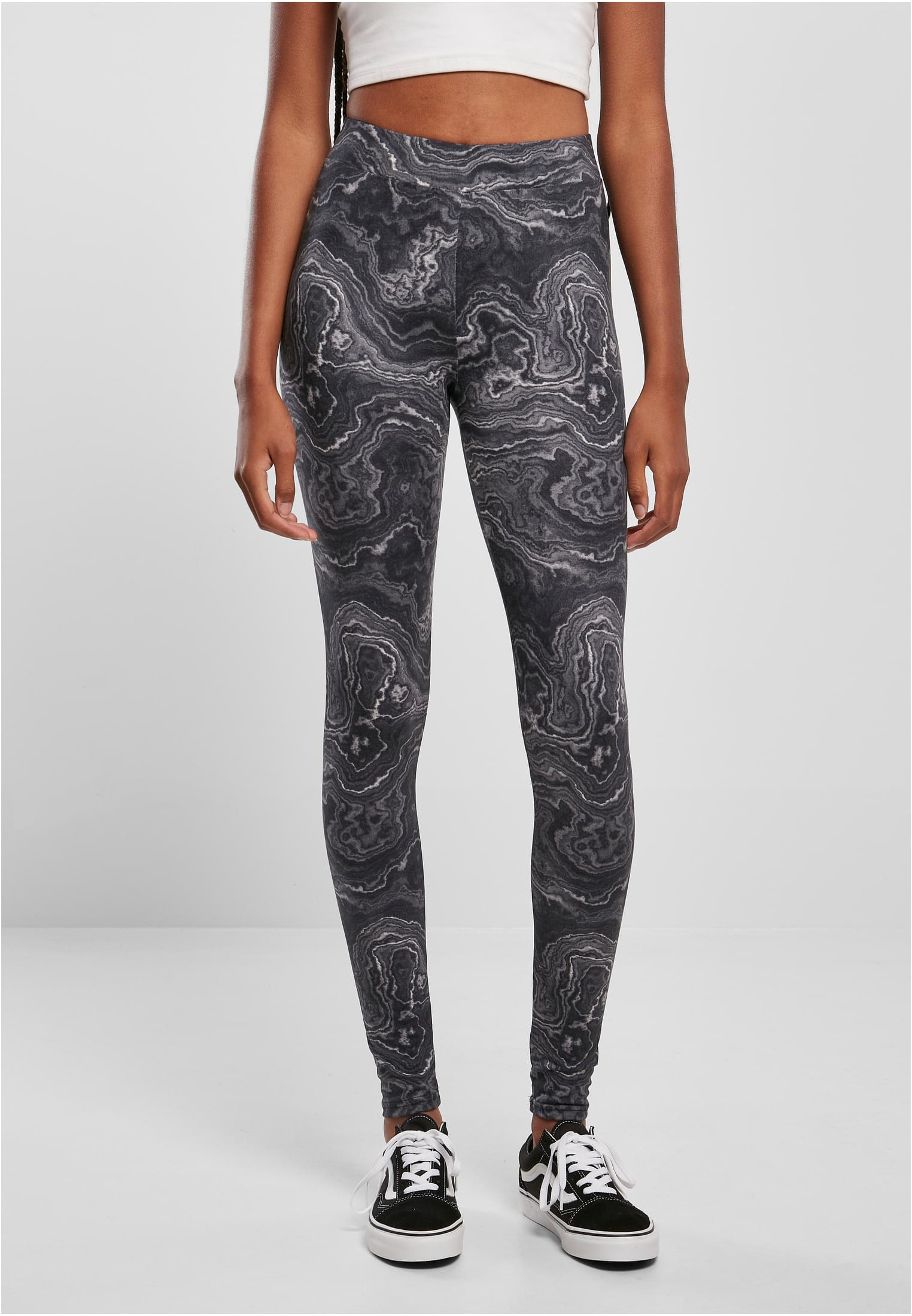 Women’s Black Leggings Oil AOP