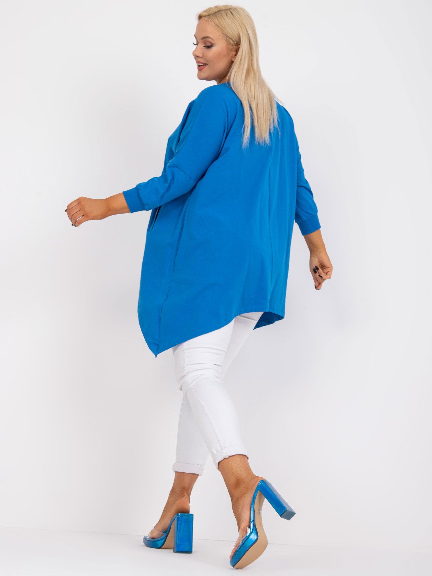 Dark Blue Tunic Of Larger Size With 3/4 Sleeves