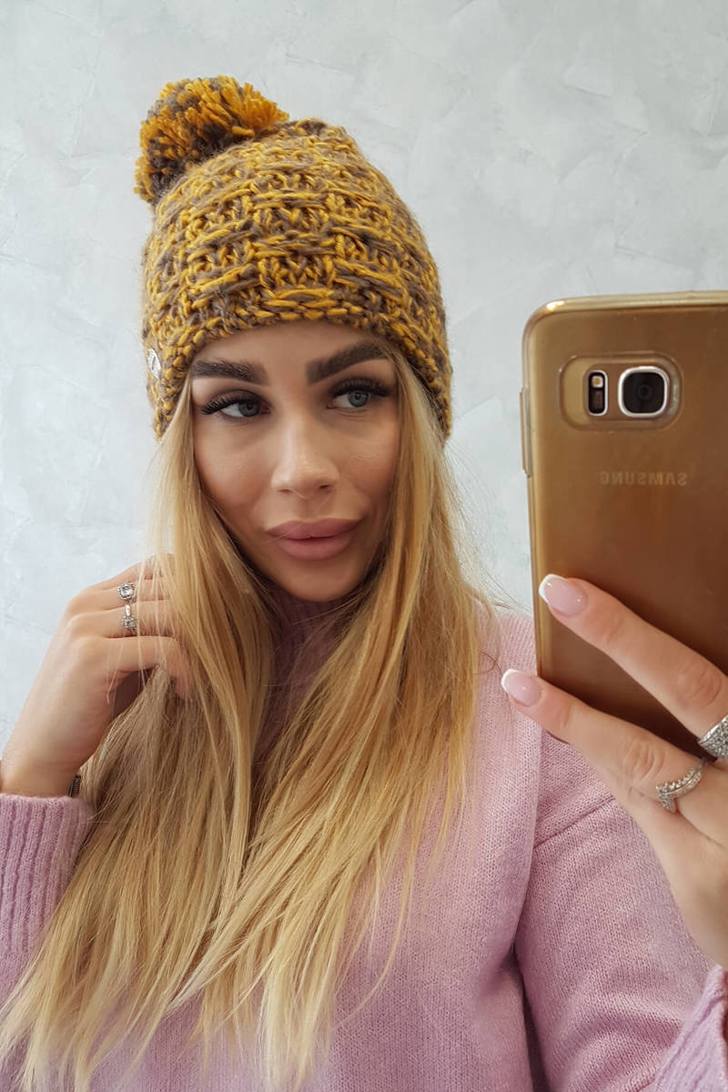 Beanie with fleece Fiona K275 mustard + cappuccino