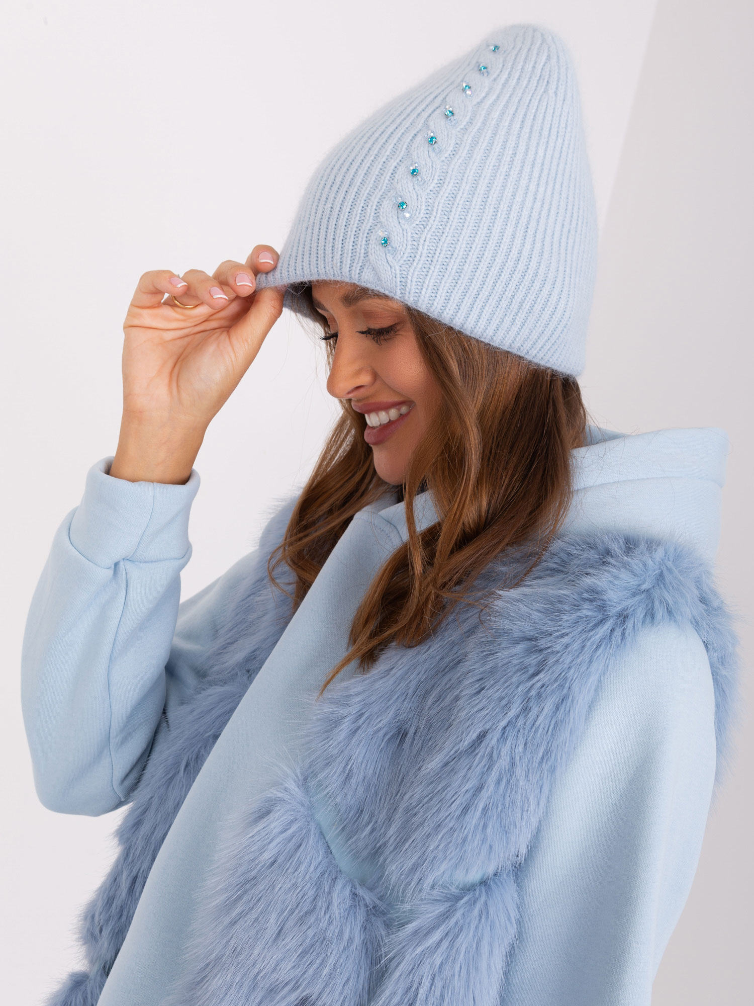 Women's winter hat light blue color