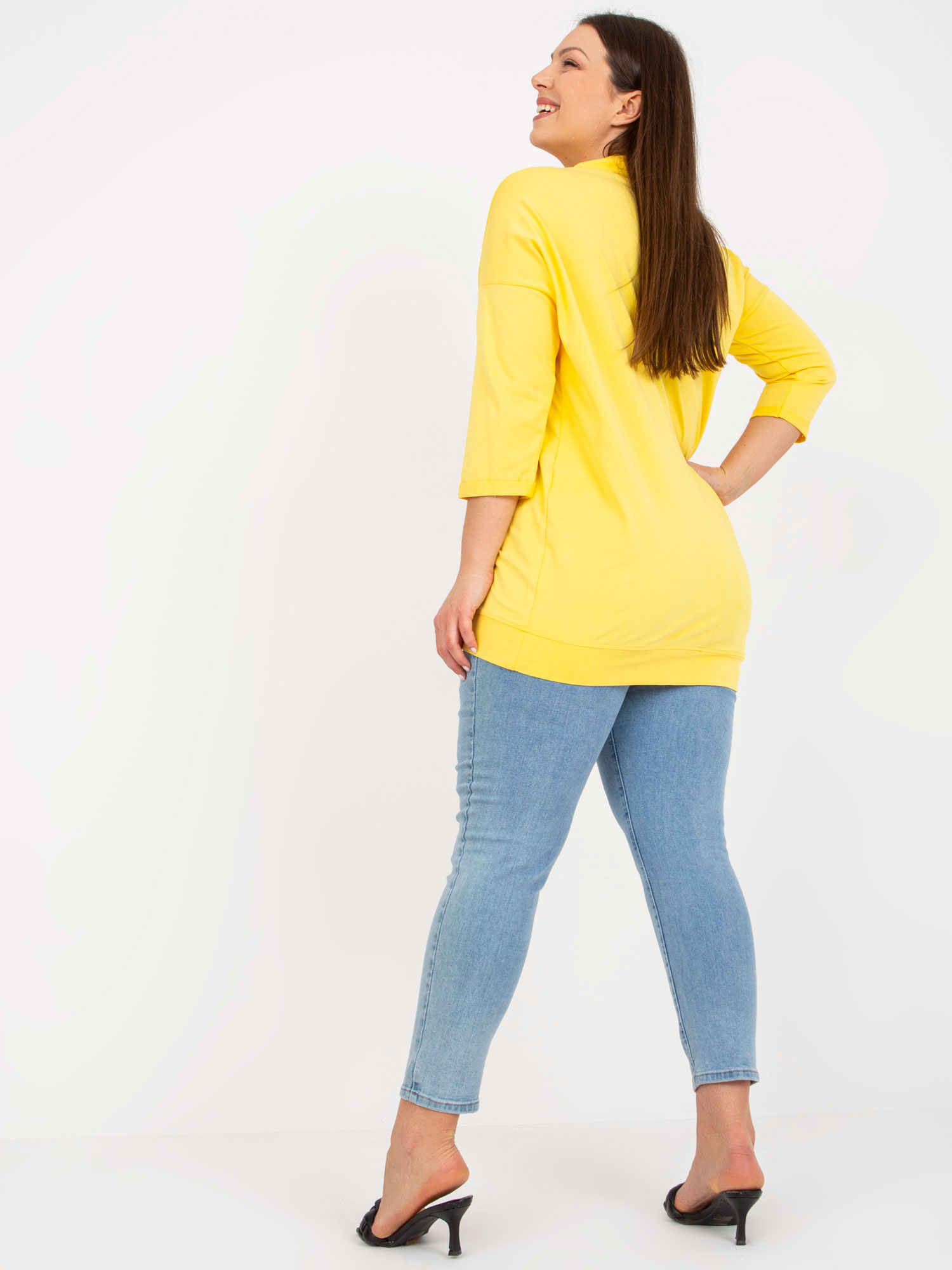 Yellow Long Blouse Of Larger Size With Pocket