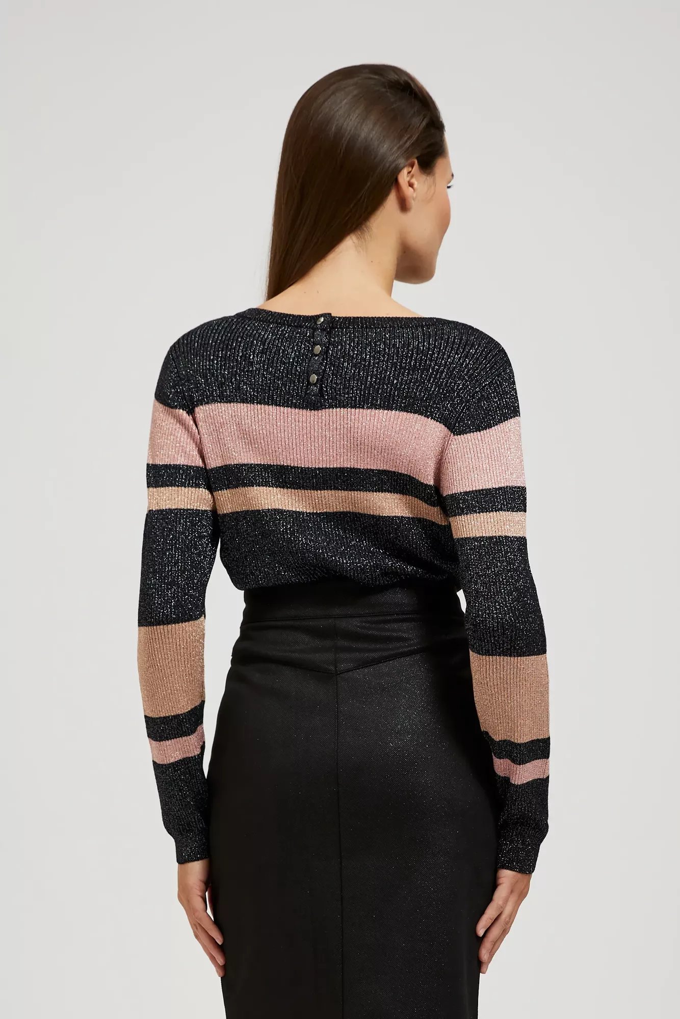 Striped sweater with metallic thread