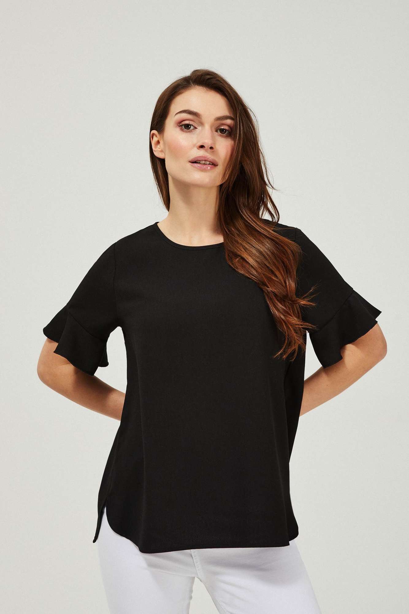 Shirt With Frill On The Sleeve - Black