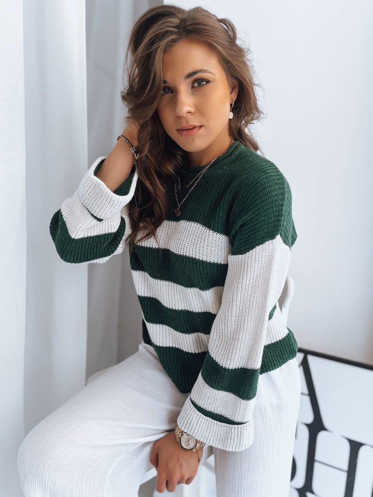 Women's Sweater AMELIA In Green-and-white Stripes Dstreet From