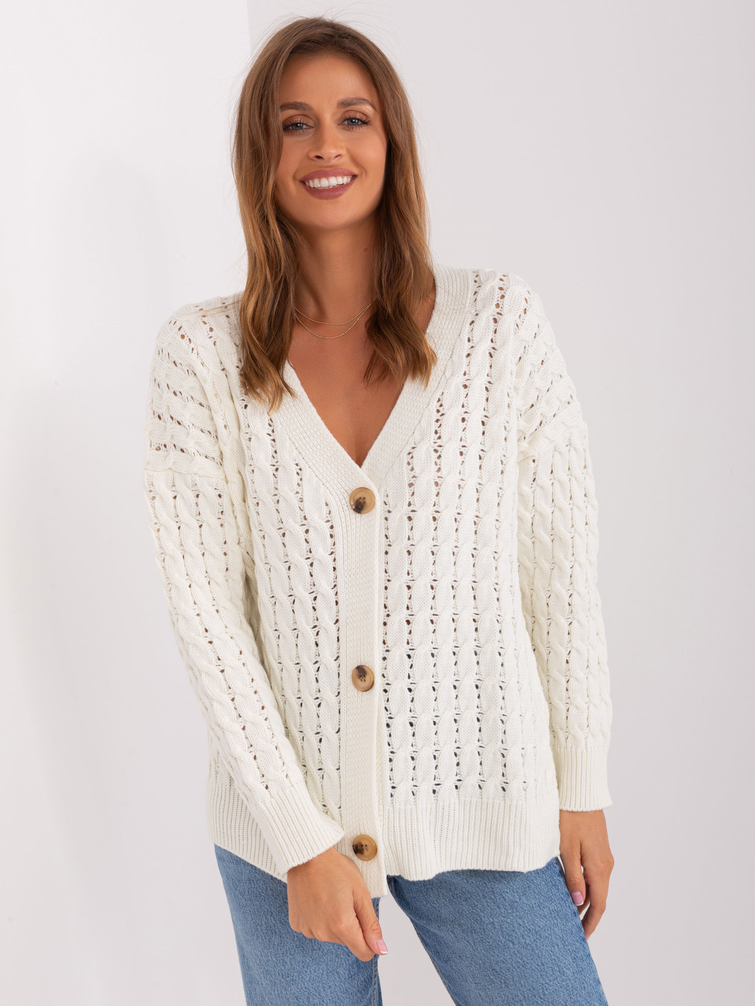 Ecru Ladies Cardigan With Wool