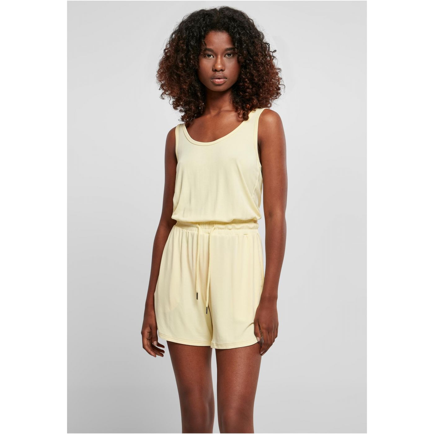 Women's Modal Jumpsuit With Short Sleeves, Soft Yellow