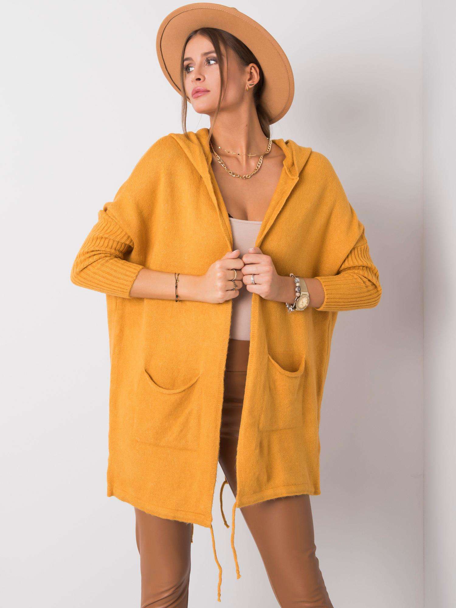 mustard hooded coatigan