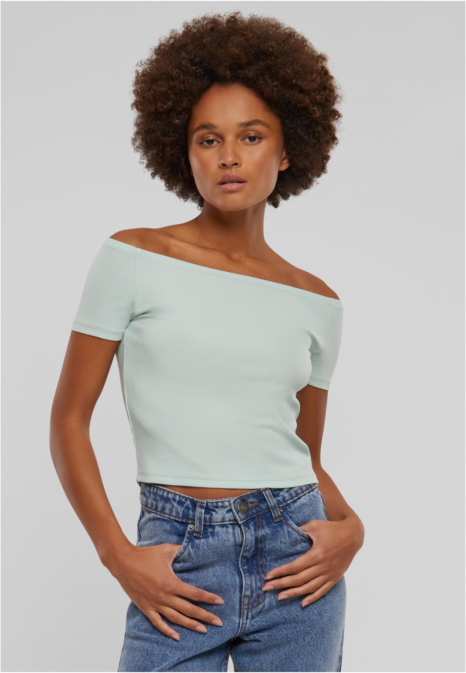 Women's T-Shirt Organic Off Shoulder Rib - Mint