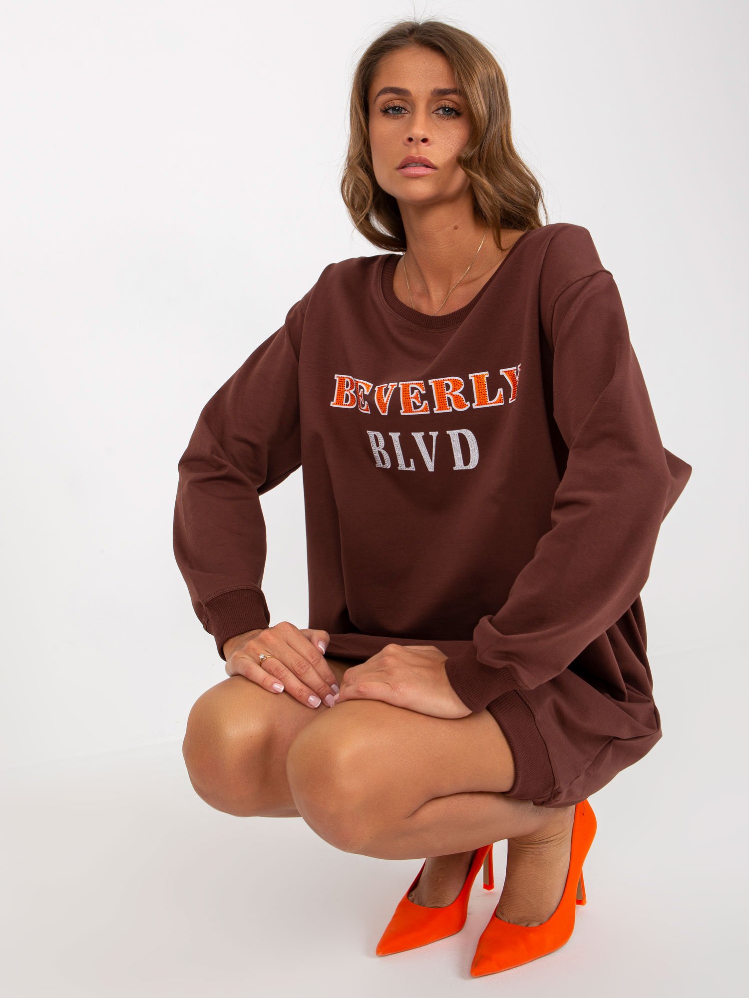 Dark Brown Long Sweatshirt With Print