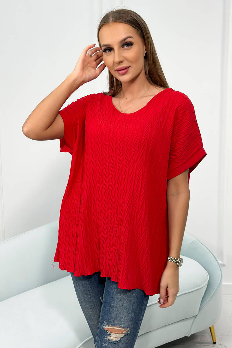 Viscose blouse with embossed red front