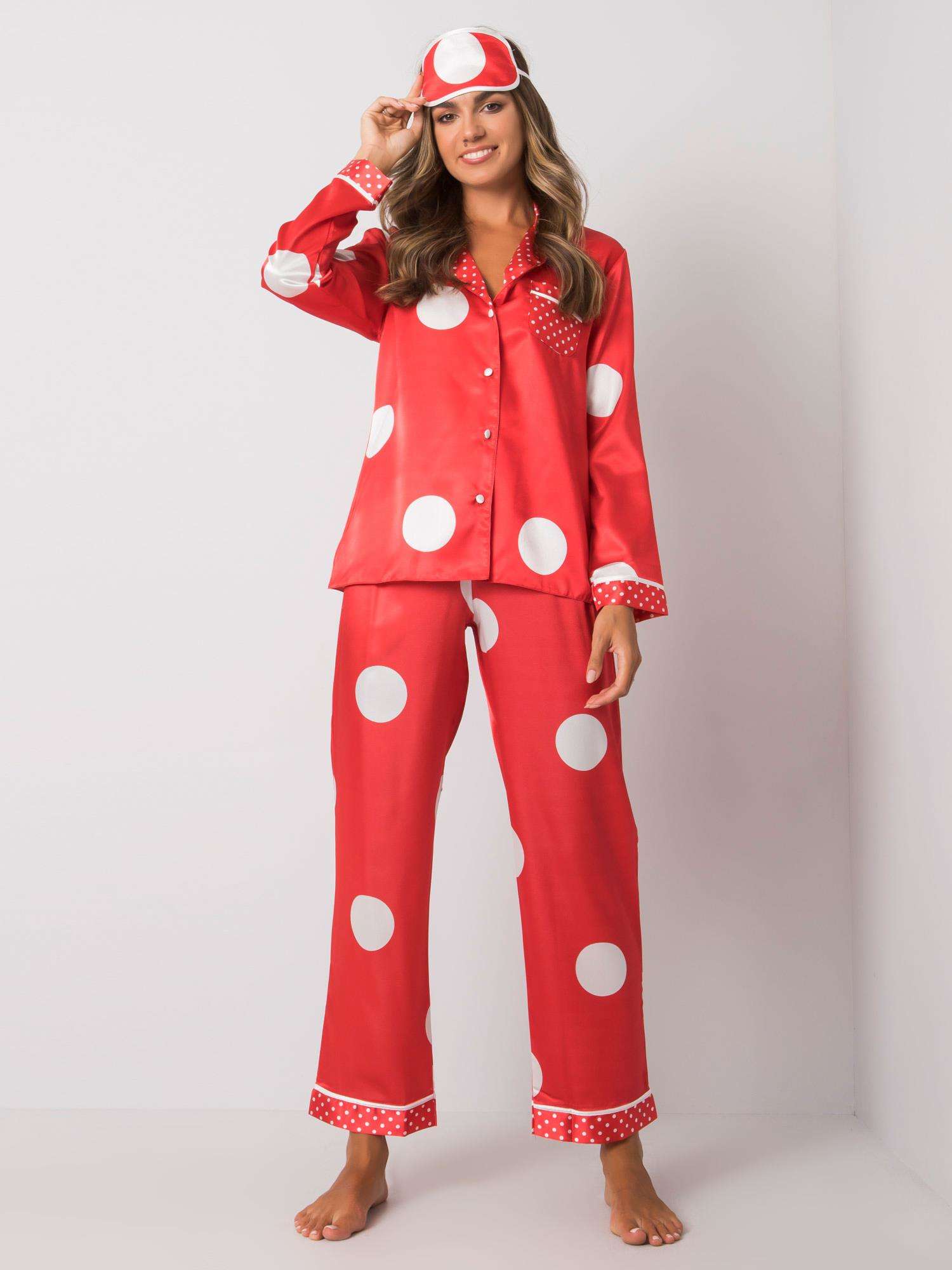 Pijamale roșii pentru femei cu puncte polka