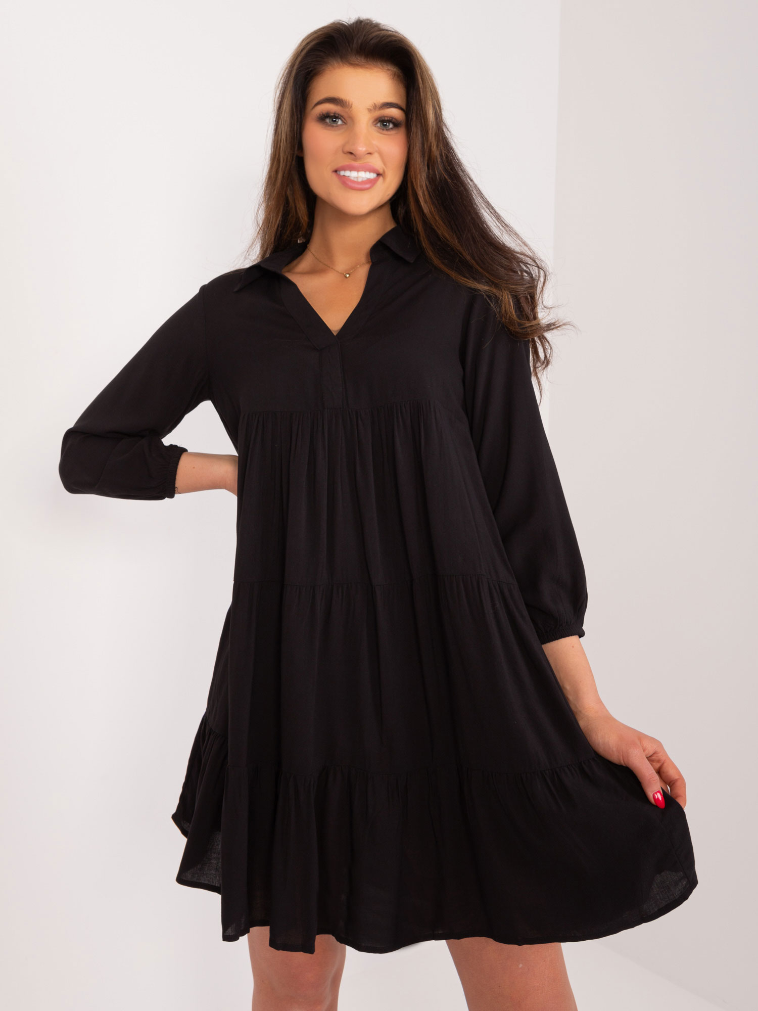 Black viscose dress with ruffles SUBLEVEL