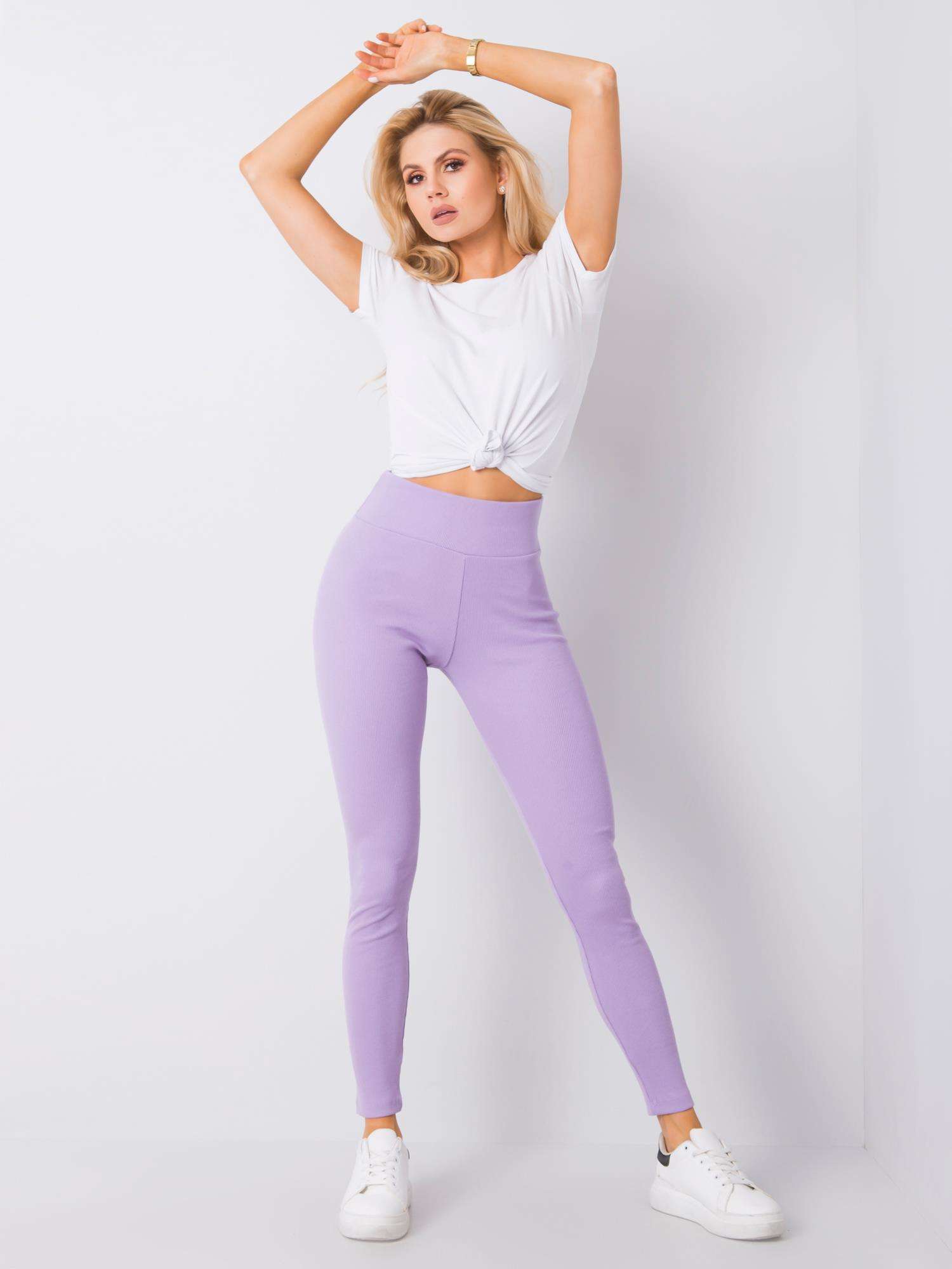 Basic leggings with purple stripes - fialová