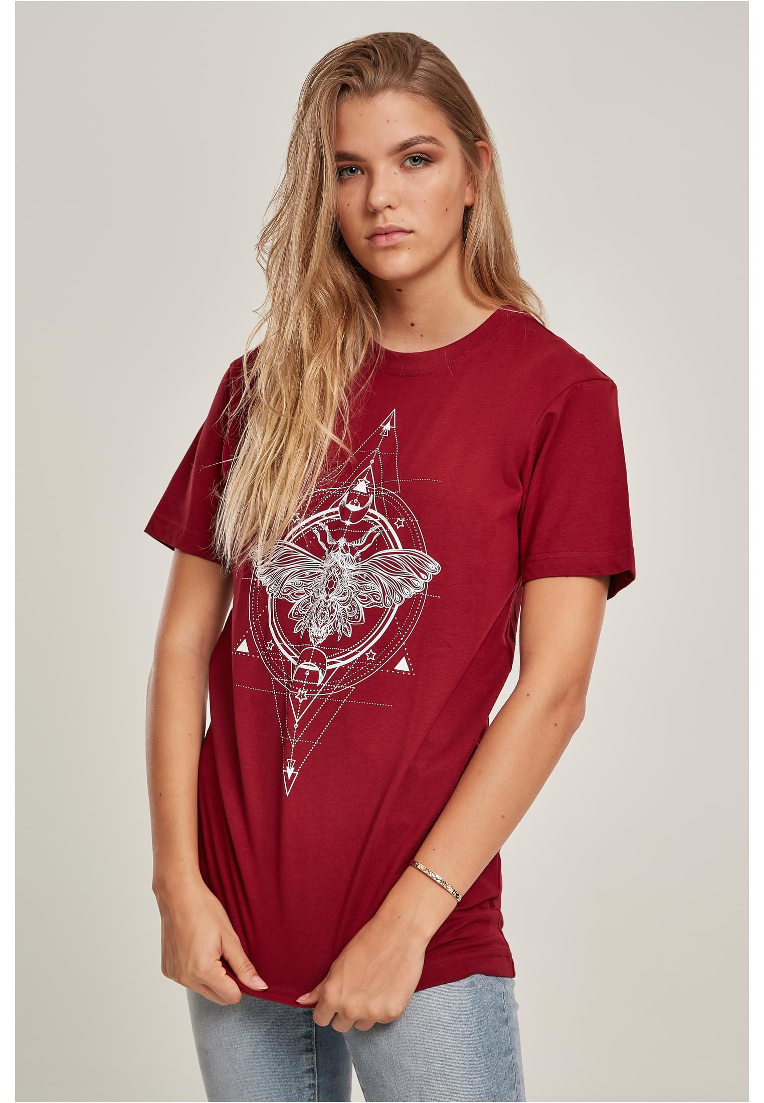 Women's T-shirt from burgundy moth
