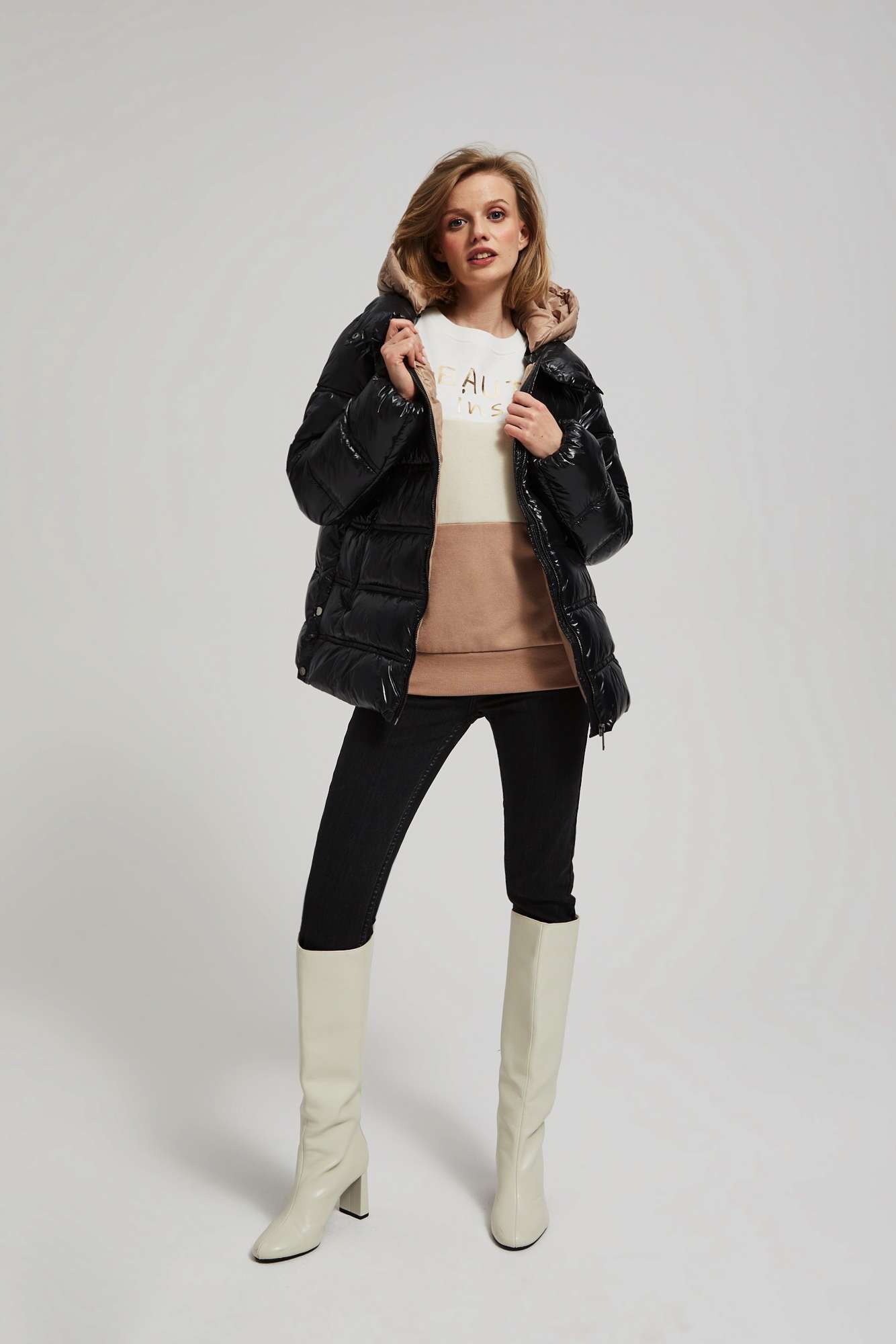 Marisse Short Quilted Black Jacket With A Hood