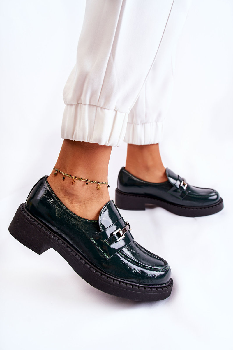 Lacquered Shoes With Silver Ornament Hestill Green