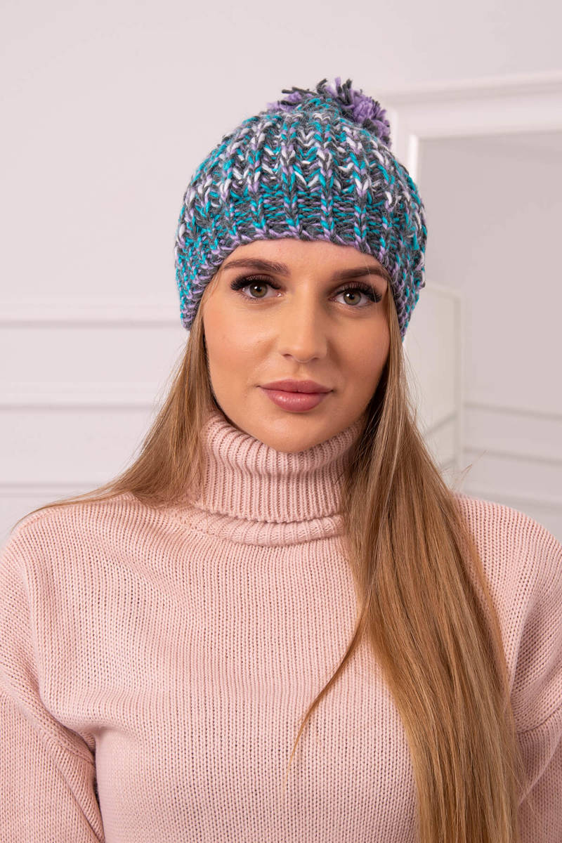 Cap with pompom Maria K335 turquoise