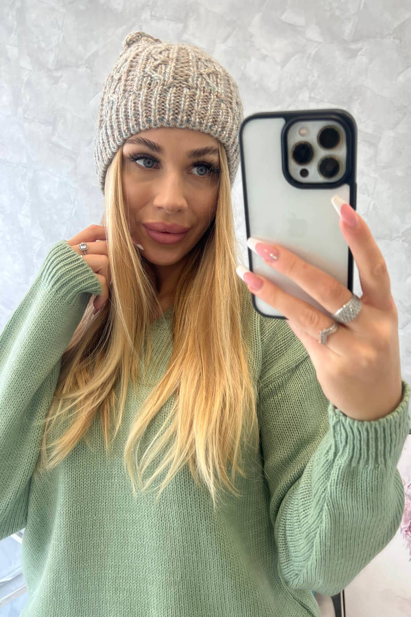Beanie with fleece Melisa K241 beige+grey