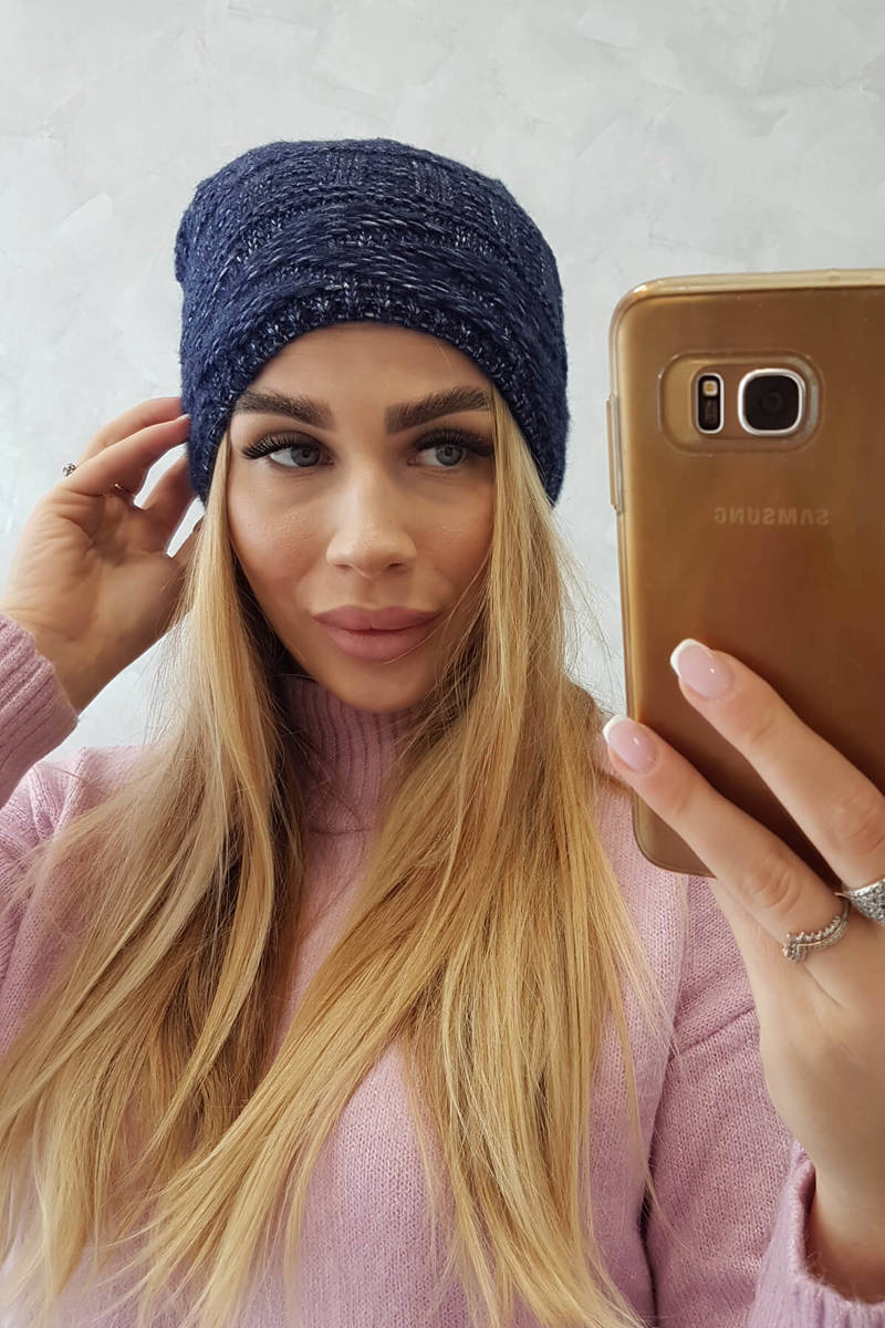 Beanie with fleece Edyta K298 dark blue