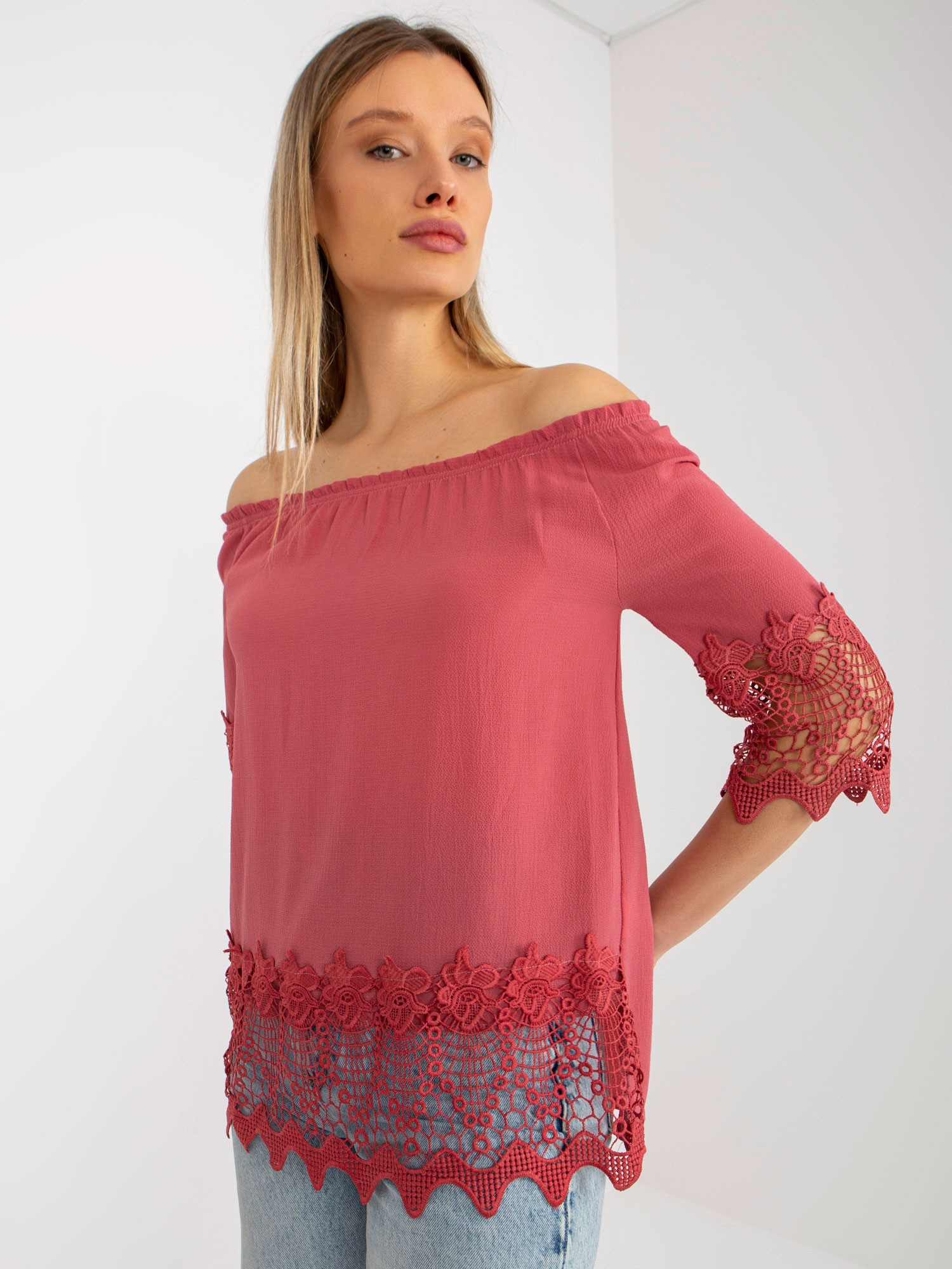 Dusty Pink Spanish Blouse With Decorative Trim