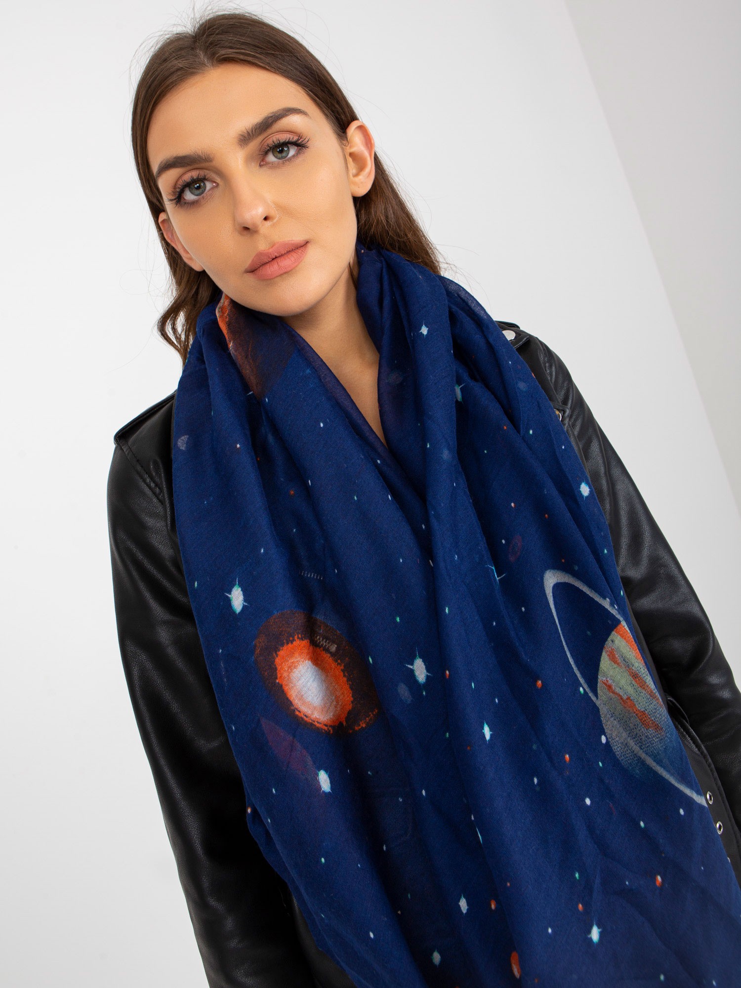 Dark blue scarf with prints