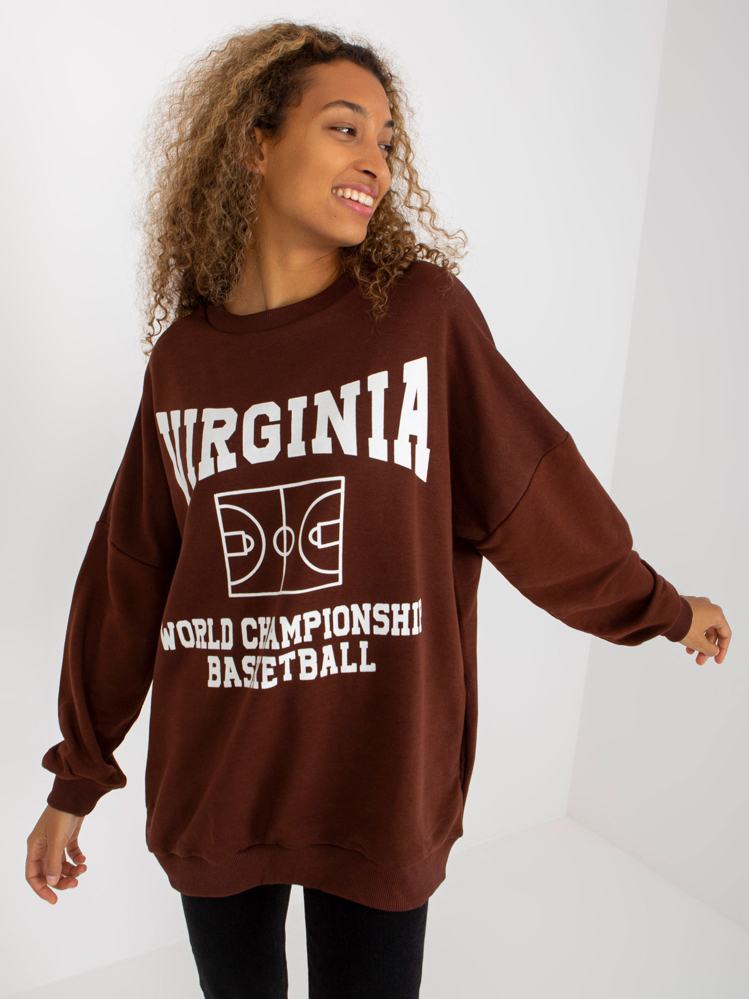 Dark Brown Sweatshirt With Print And Round Neckline