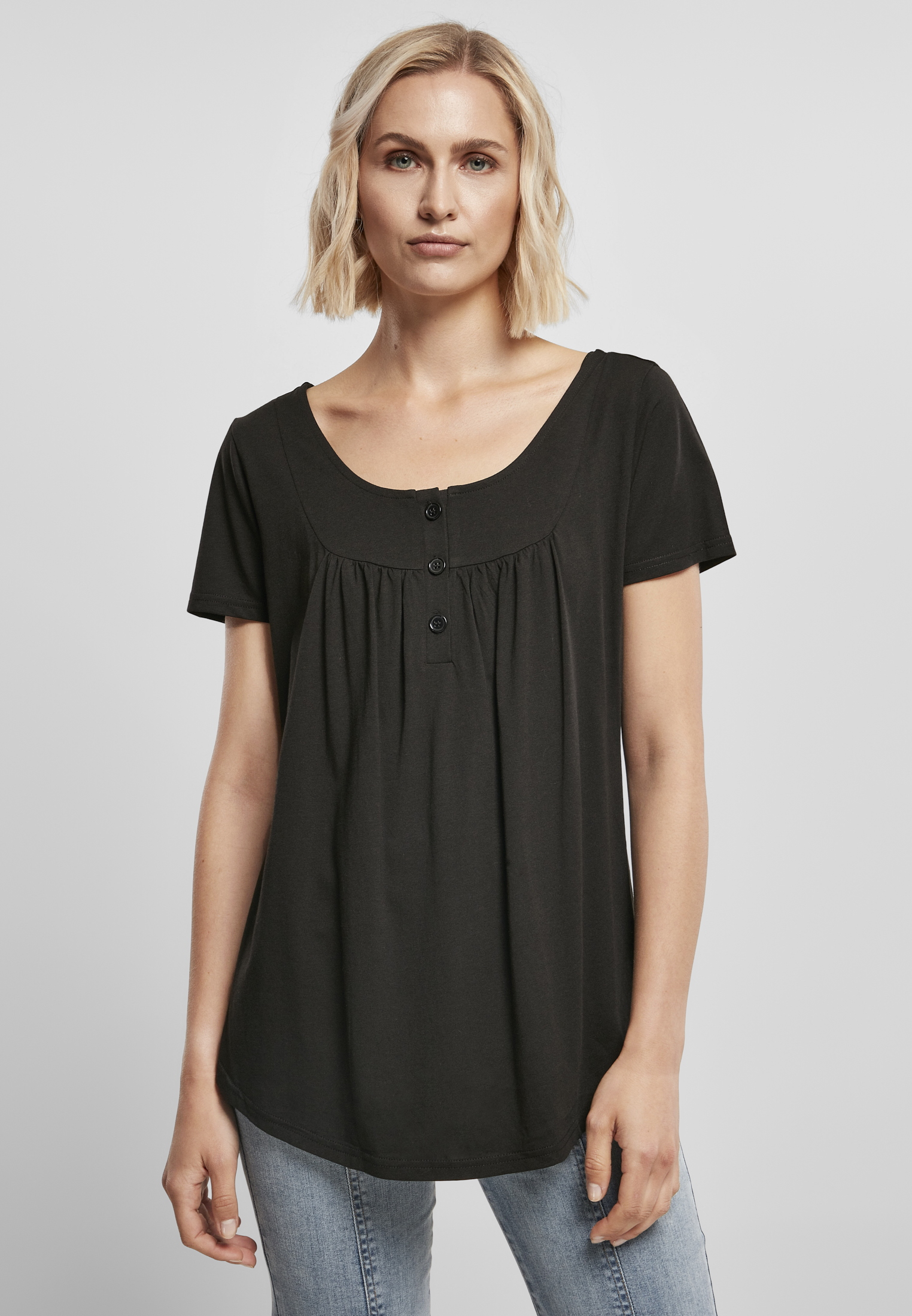 Women's T-shirt With Viscose Button In Black