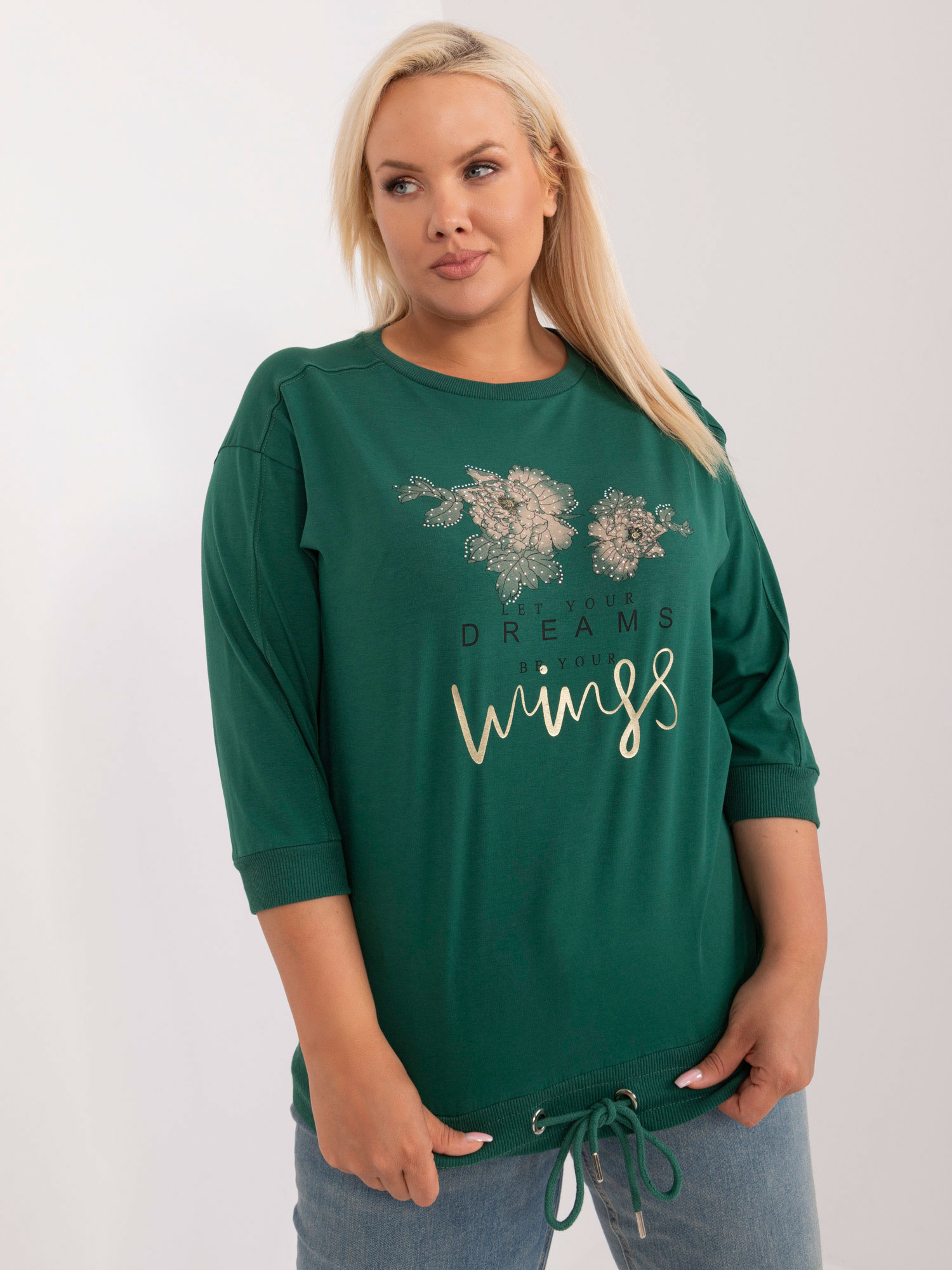 Dark green plus size blouse with inscription