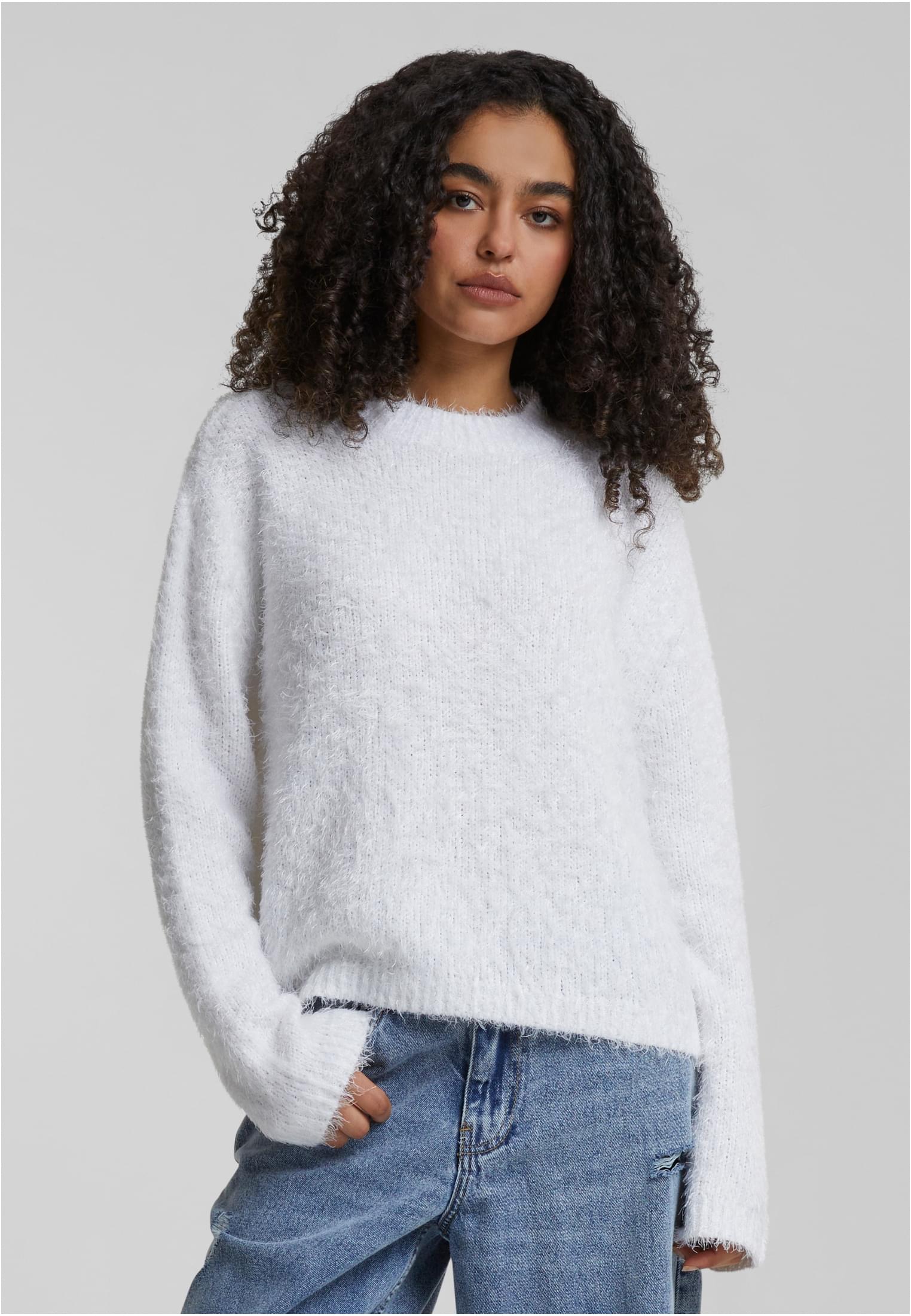 Women's Sweater Feather Mock Neck White