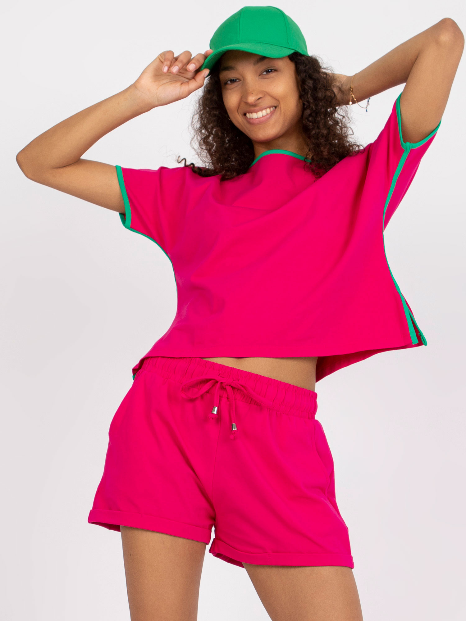 Pink And Green Cotton Basic Set With Shorts RUE PARIS