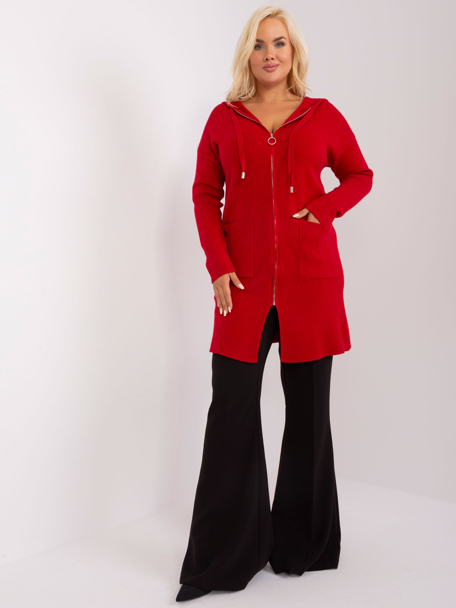 Red Plus Size Cardigan With Viscose