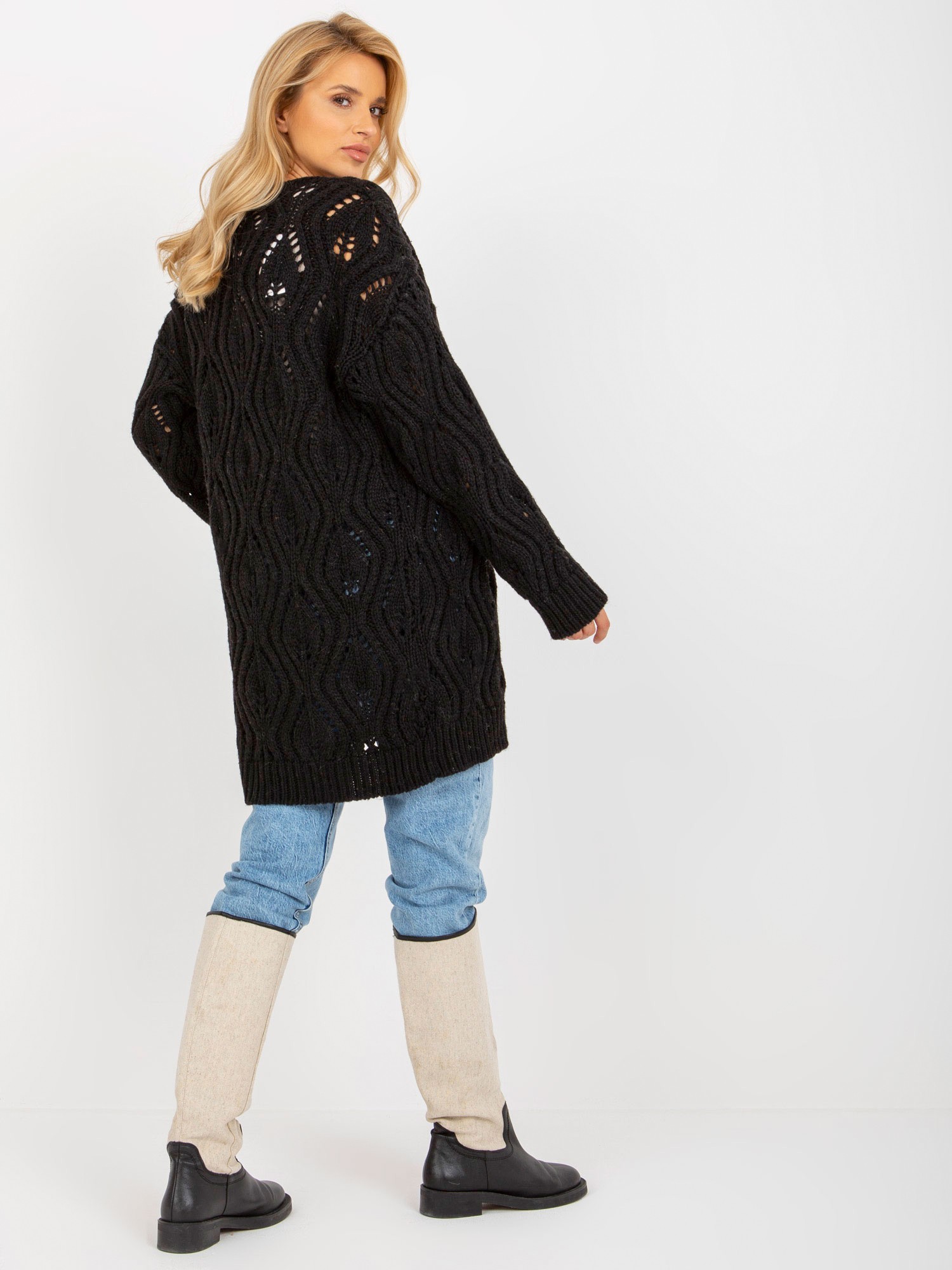 Women's Black Openwork Cardigan Without Closure