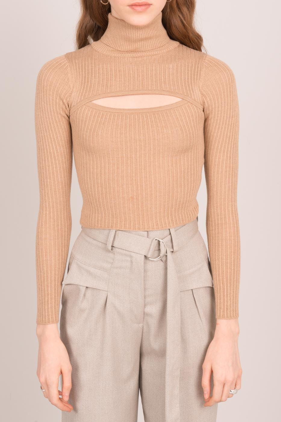 BSL Camel cu nervuri turtleneck cu un cut-out