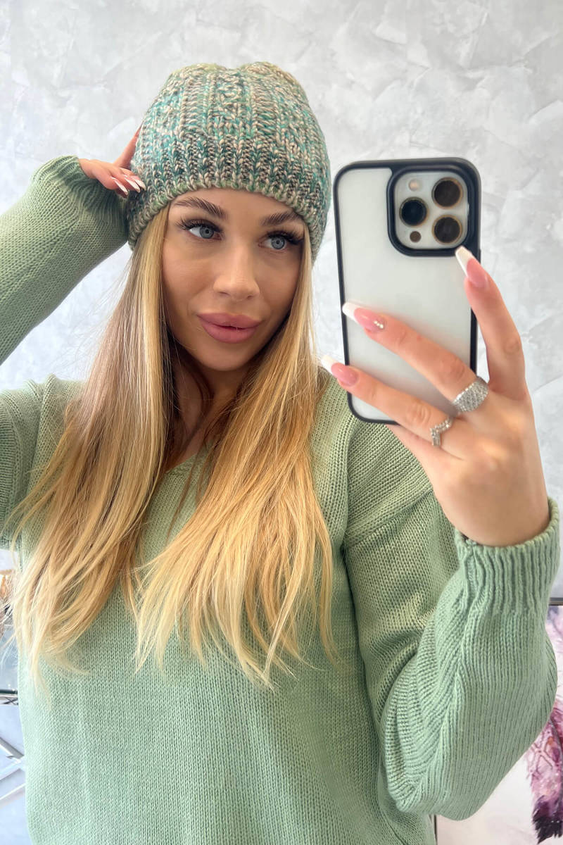 Beanie with fleece Melisa K241 turquoise+green