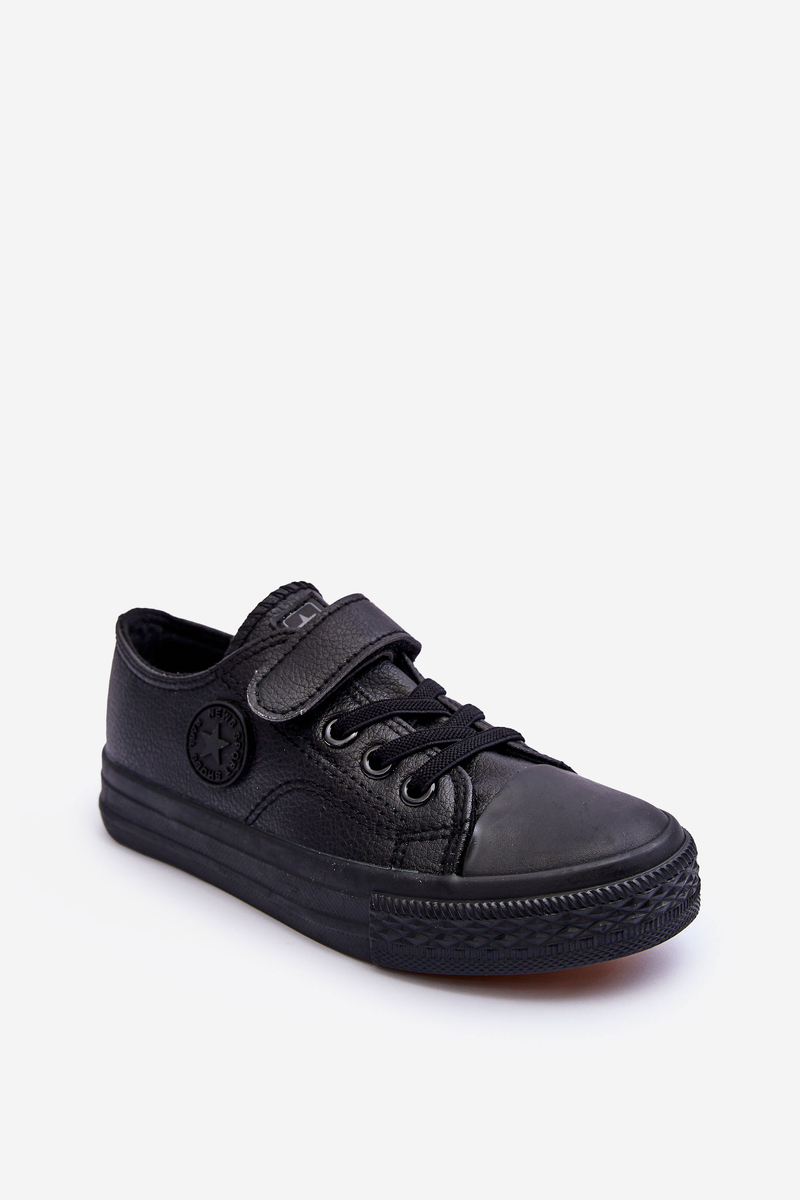 Children's Leather Velcro Sneakers, Black Delmara