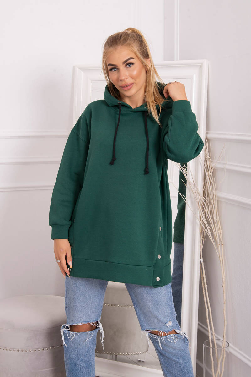 Insulated Sweatshirt With Dark Green Snap Fasteners