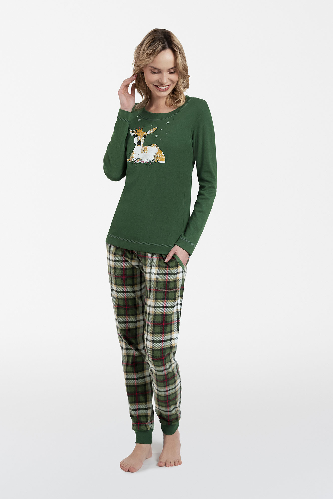 Zonda Women's Pajamas - Long Sleeves, Long Legs - Green/print