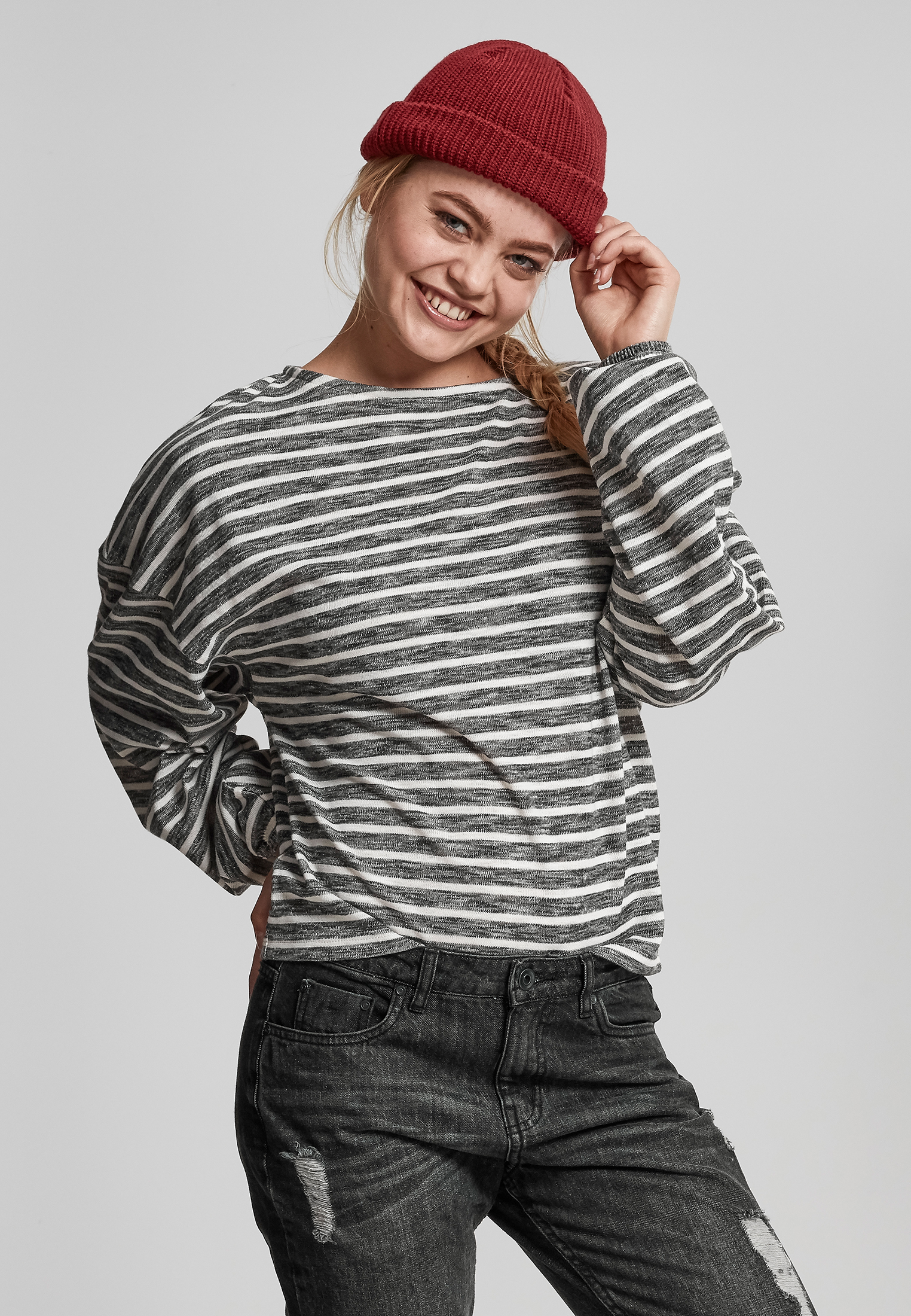 Doamnelor oversize Stripe Pullover negru / alb