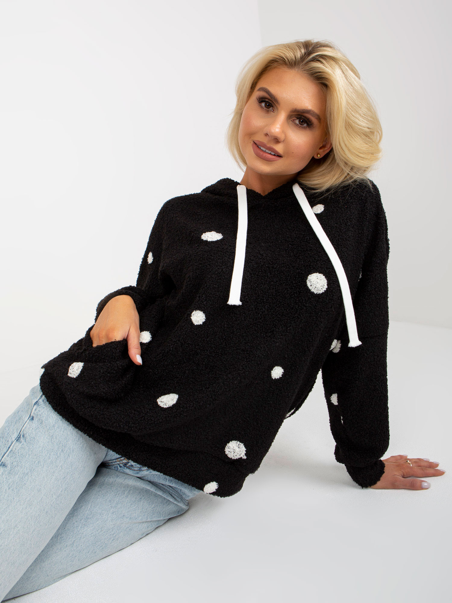 Black Polka Dot Fur Sweatshirt