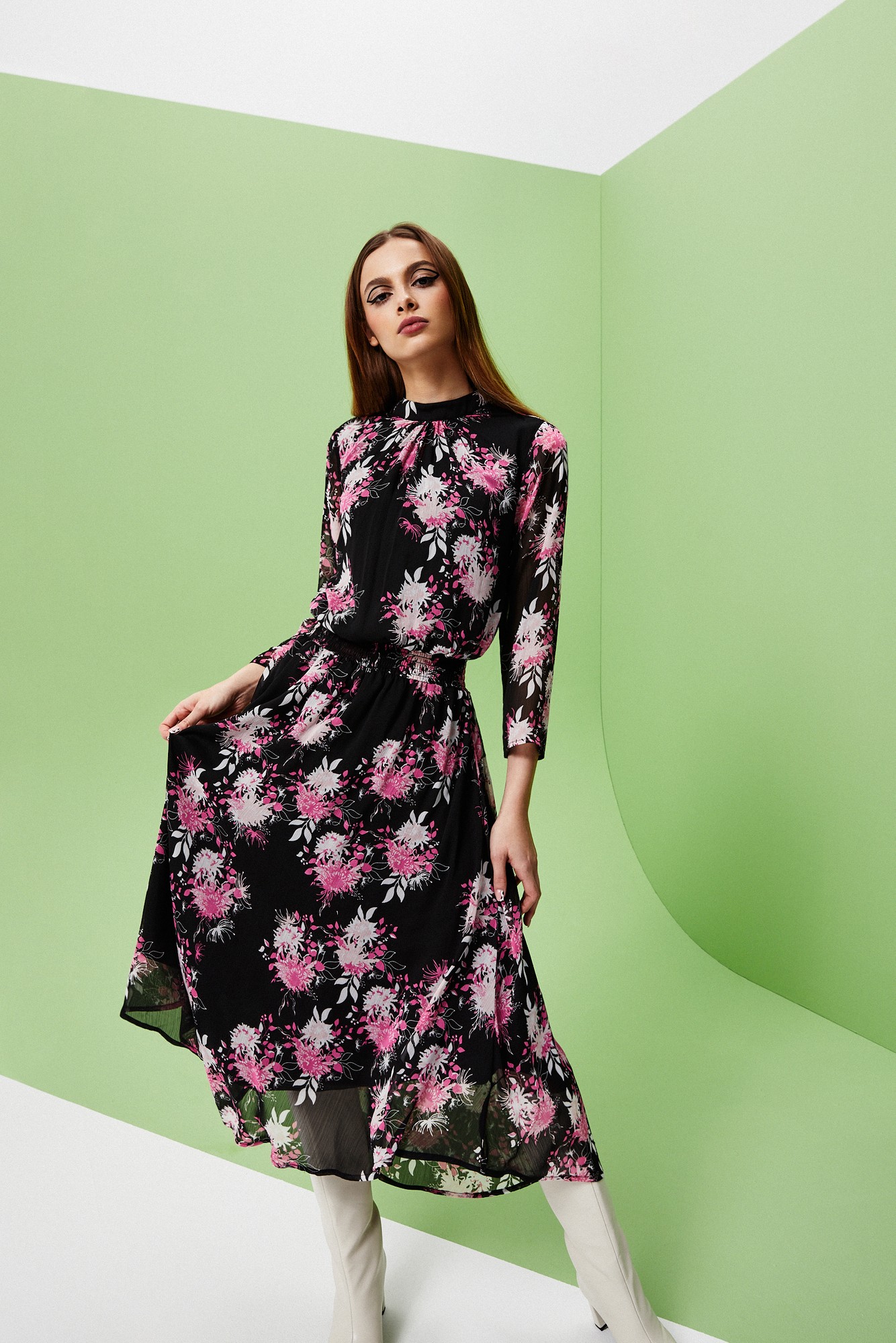 Rochie din sifon cu imprimeu