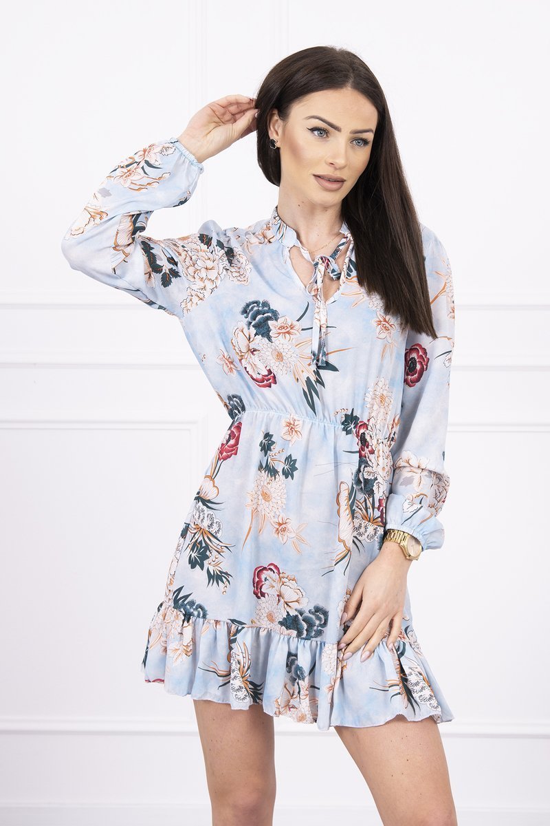 Floral dress with a tied neckline blue
