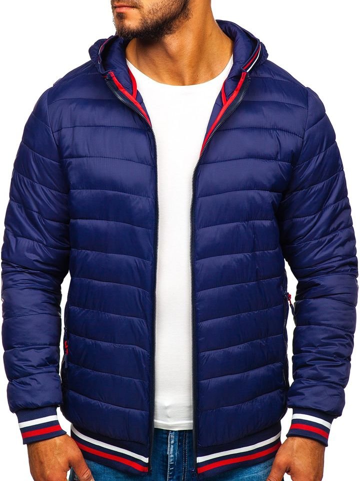 Men's quilted hooded jacket LY1009 navy blue,