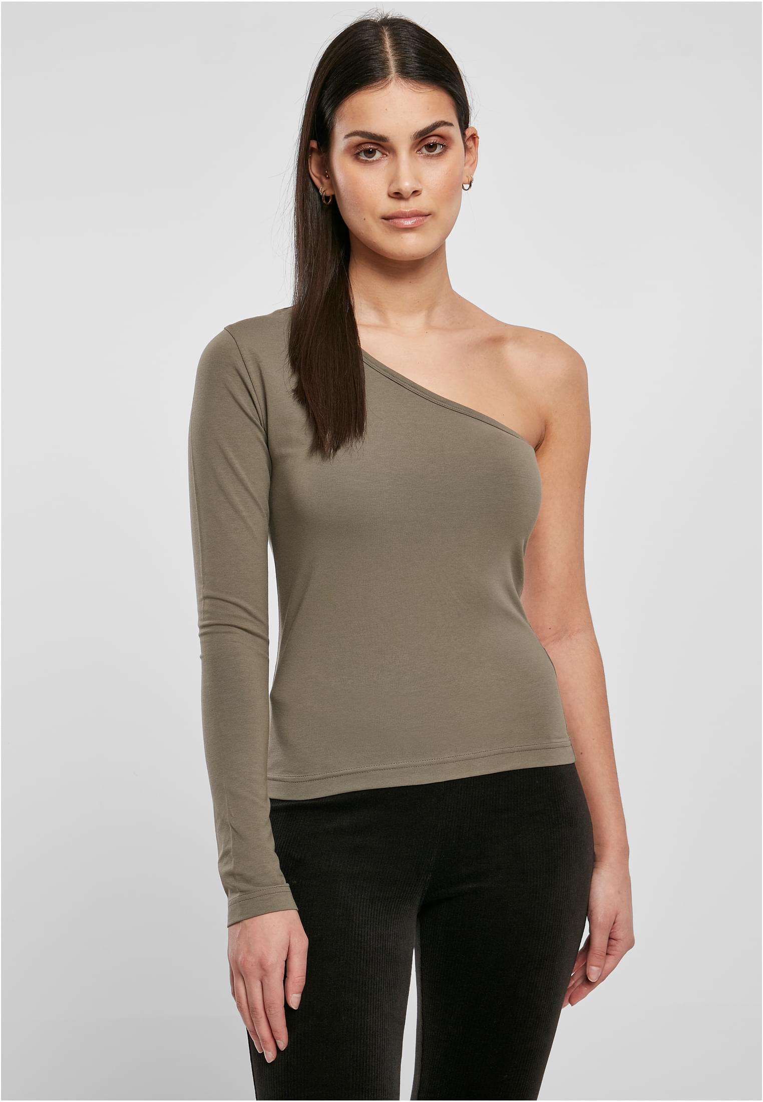 Women's asymmetrical olive with long sleeves