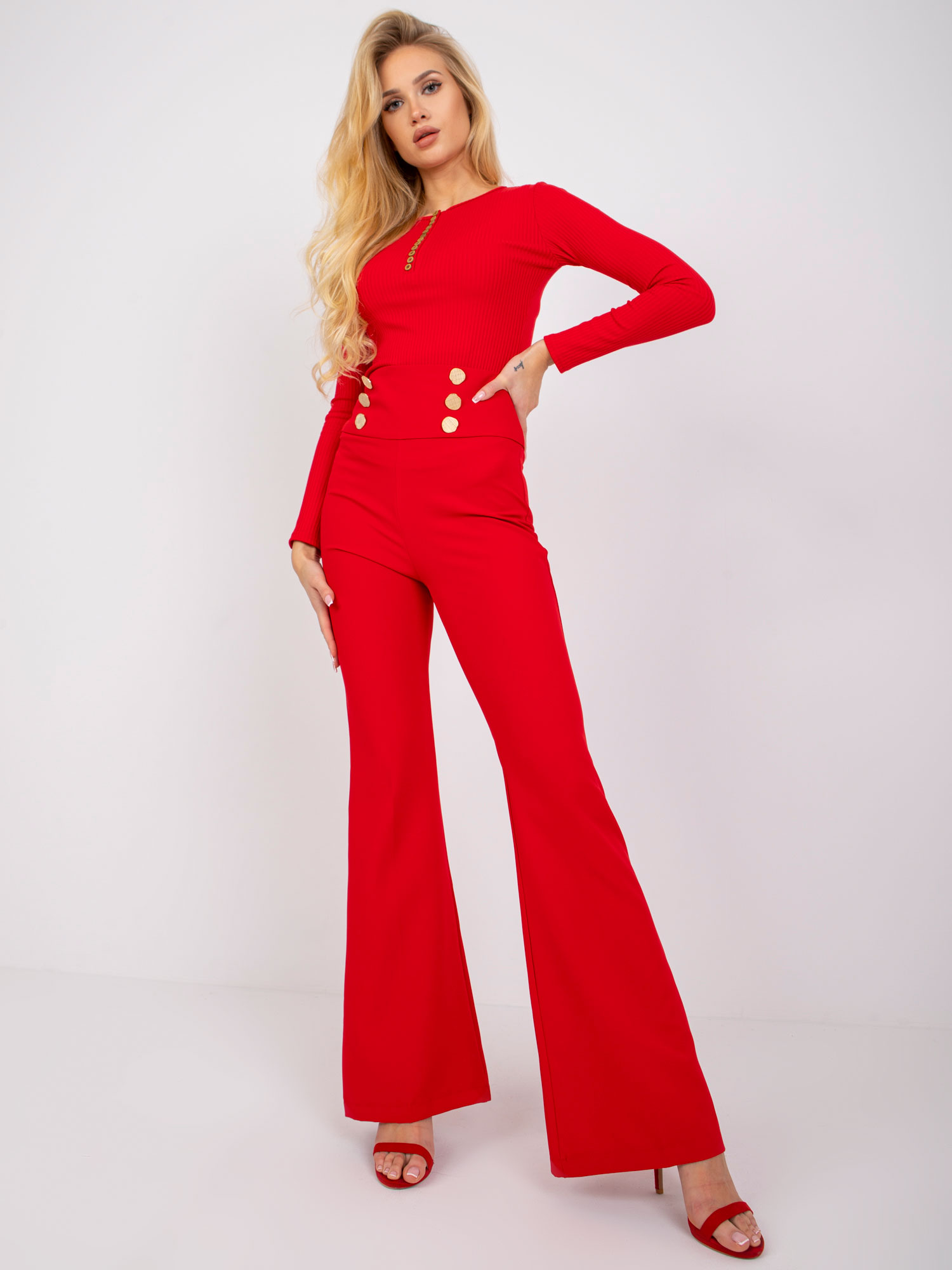 Pantaloni rosii eleganti cu pliuri Salerno