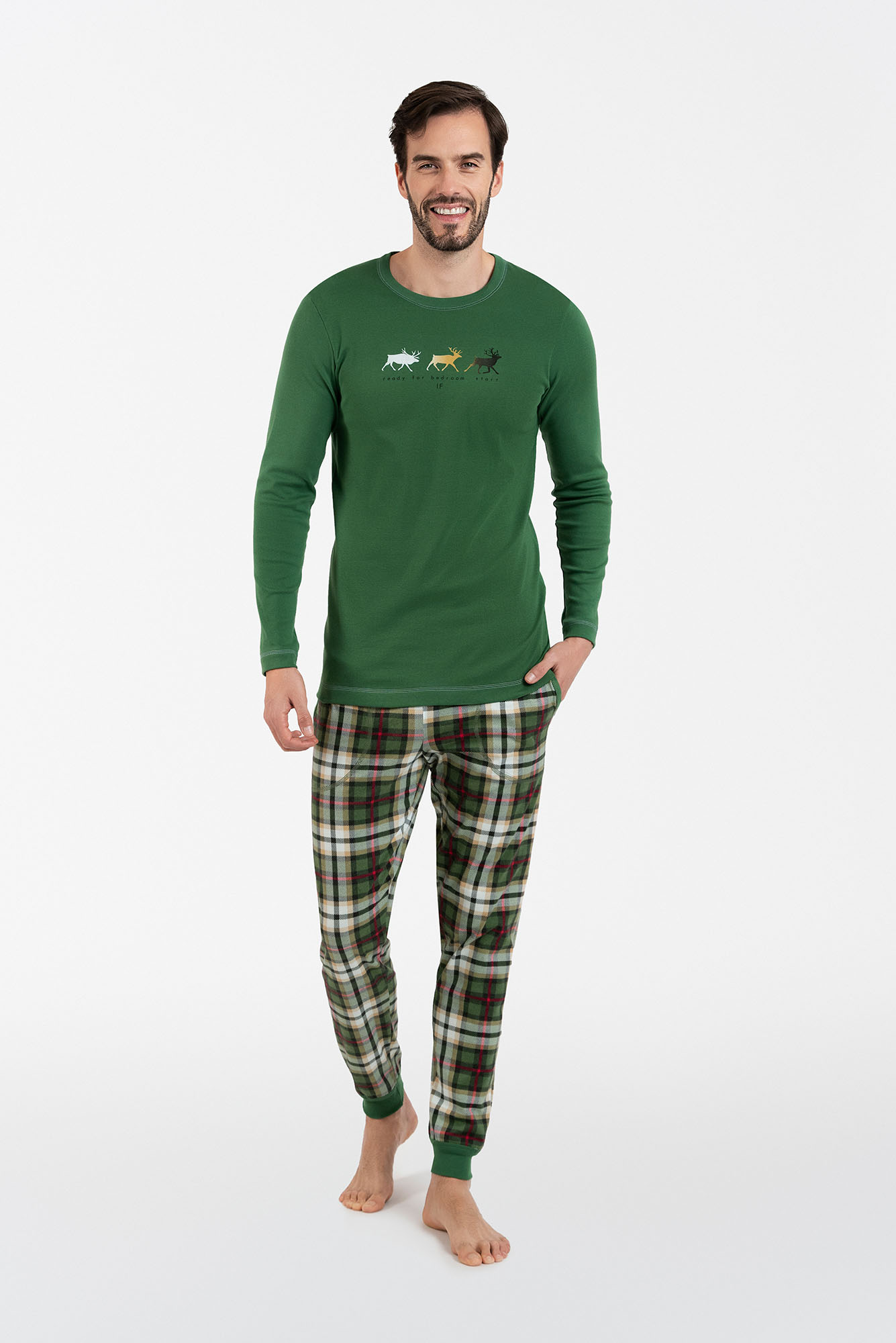 Seward Men's Long Sleeve Pajamas, Long Pants - Green/Print