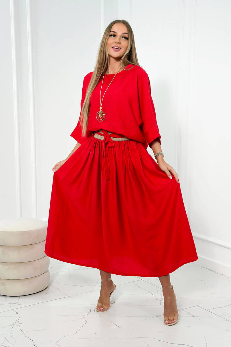 Set of blouse with a red skirt