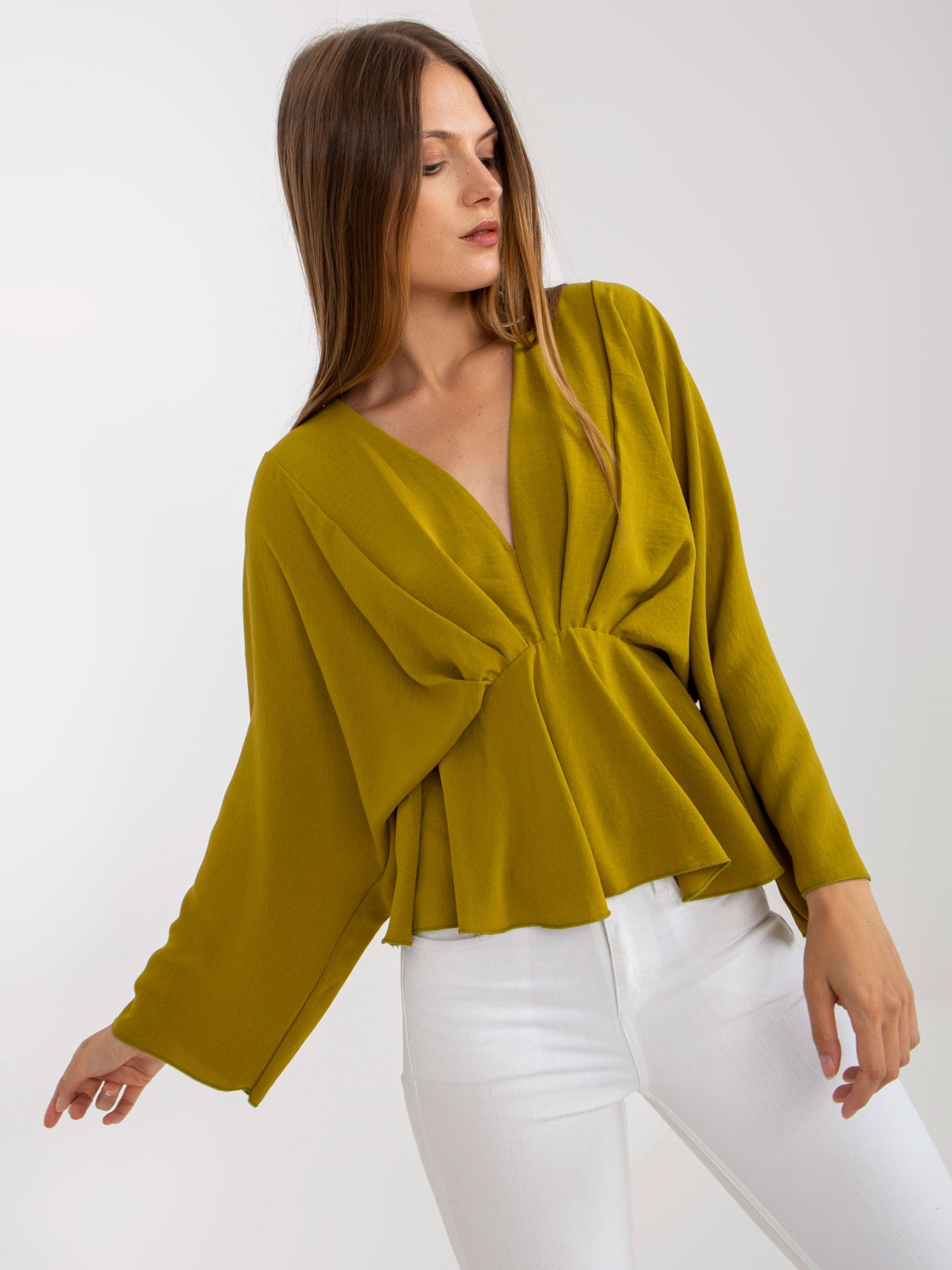 Olive Blouse One Size With V-neck
